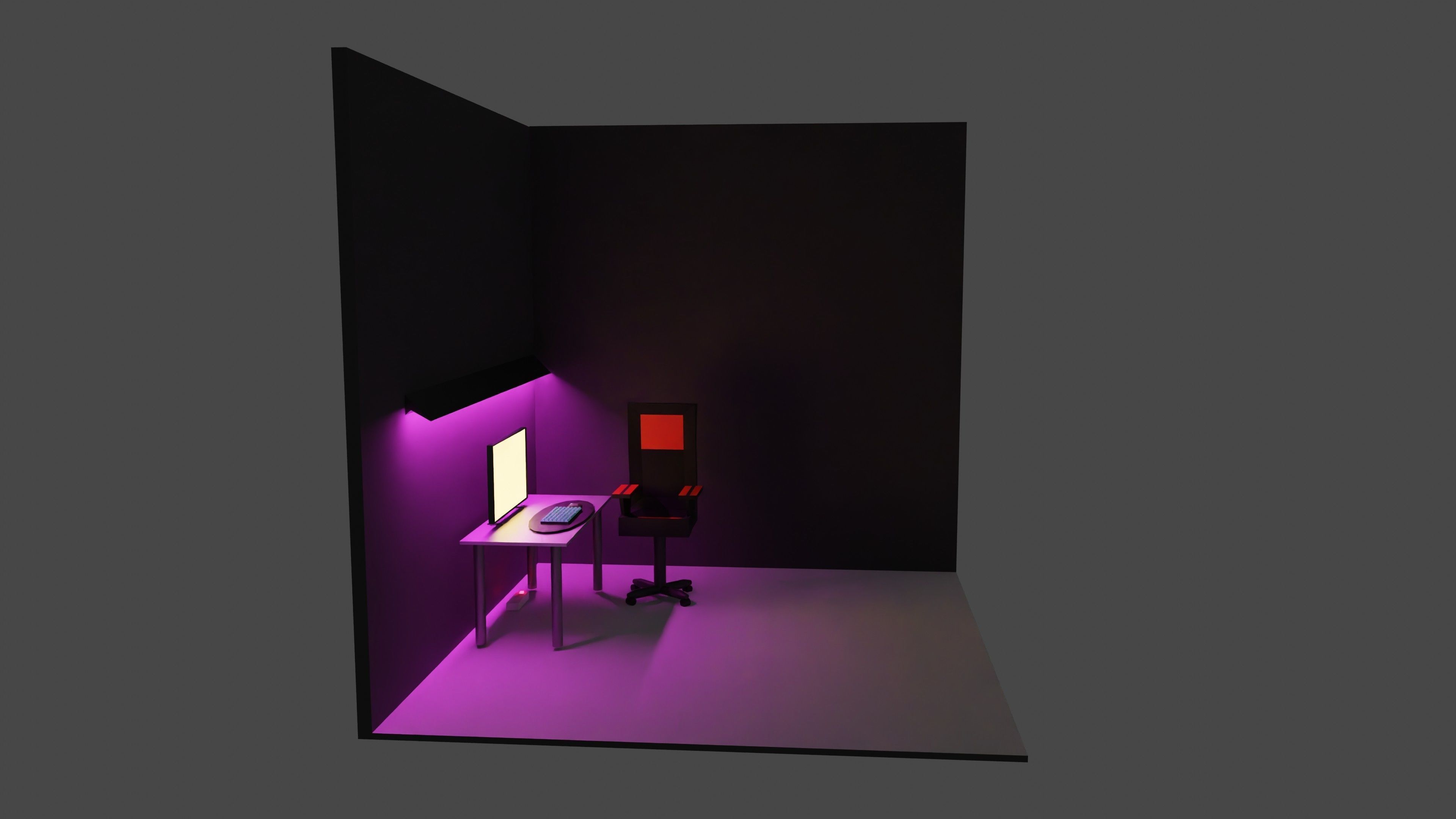 Gaming room low poly 3D model_1