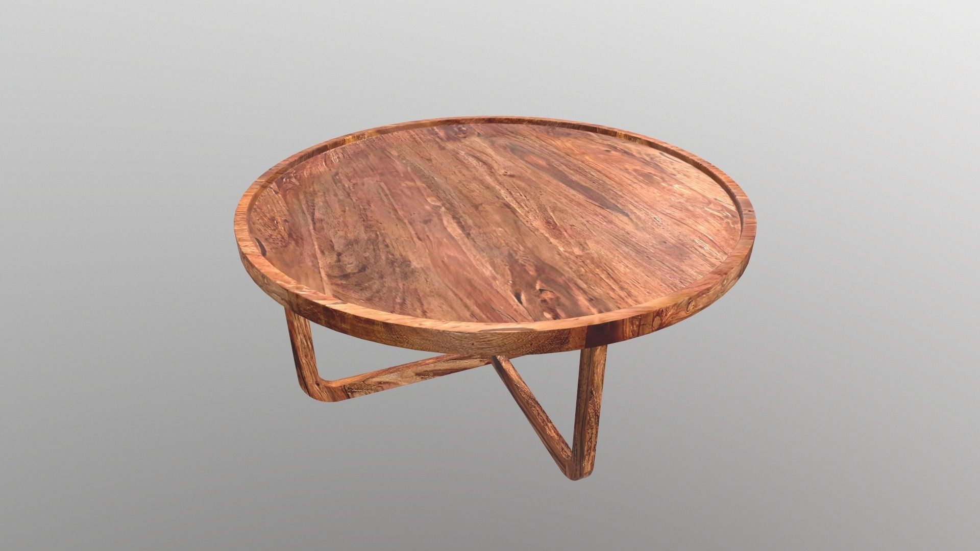 Wooden Round Table 3D model_5
