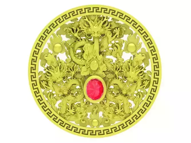 luxury oval ruby three chinese dragon pendant 4036