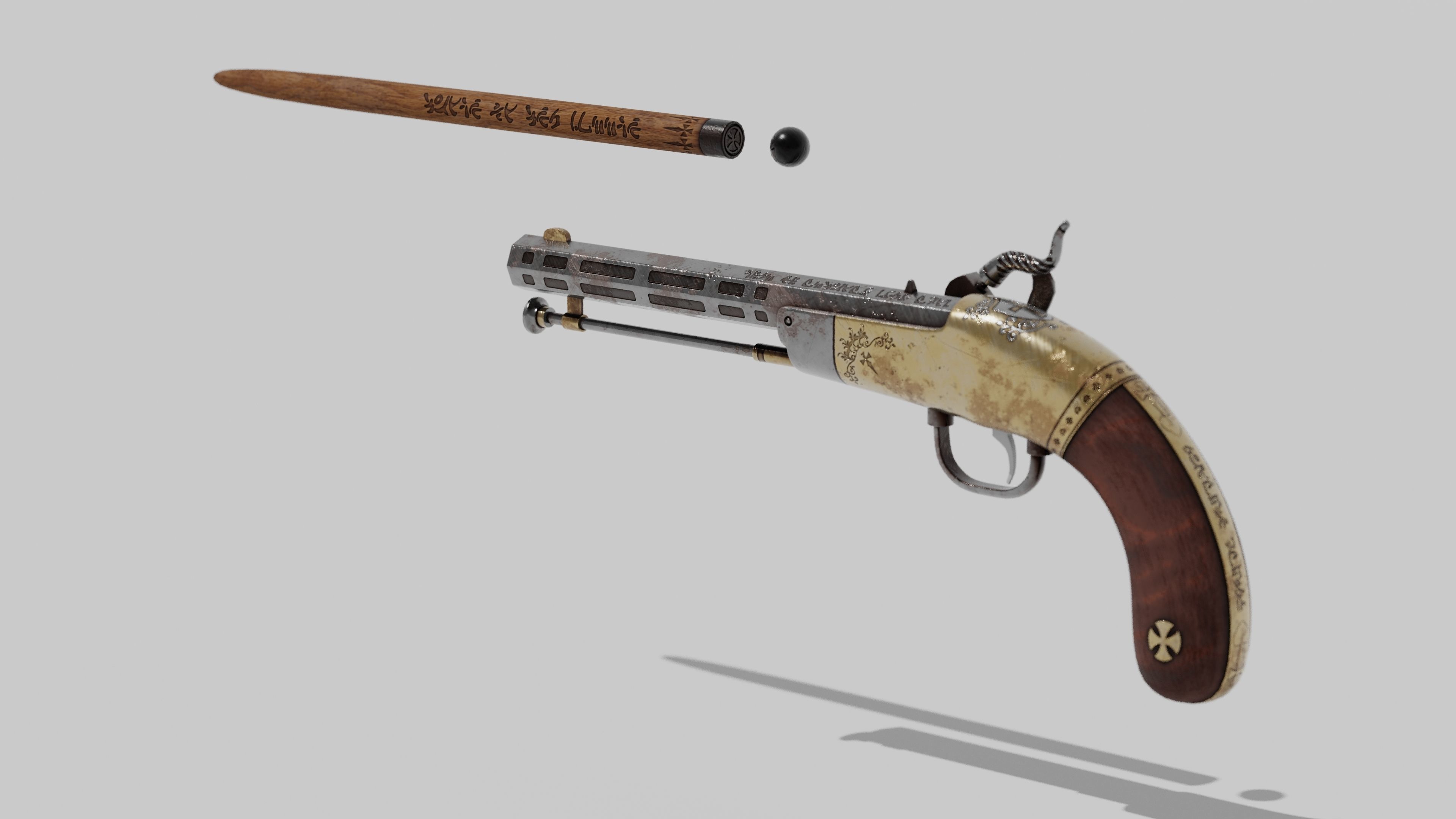 OB 00 02 vampire hunter auxiliary pistol with Flamethrower Low-poly 3D model_2