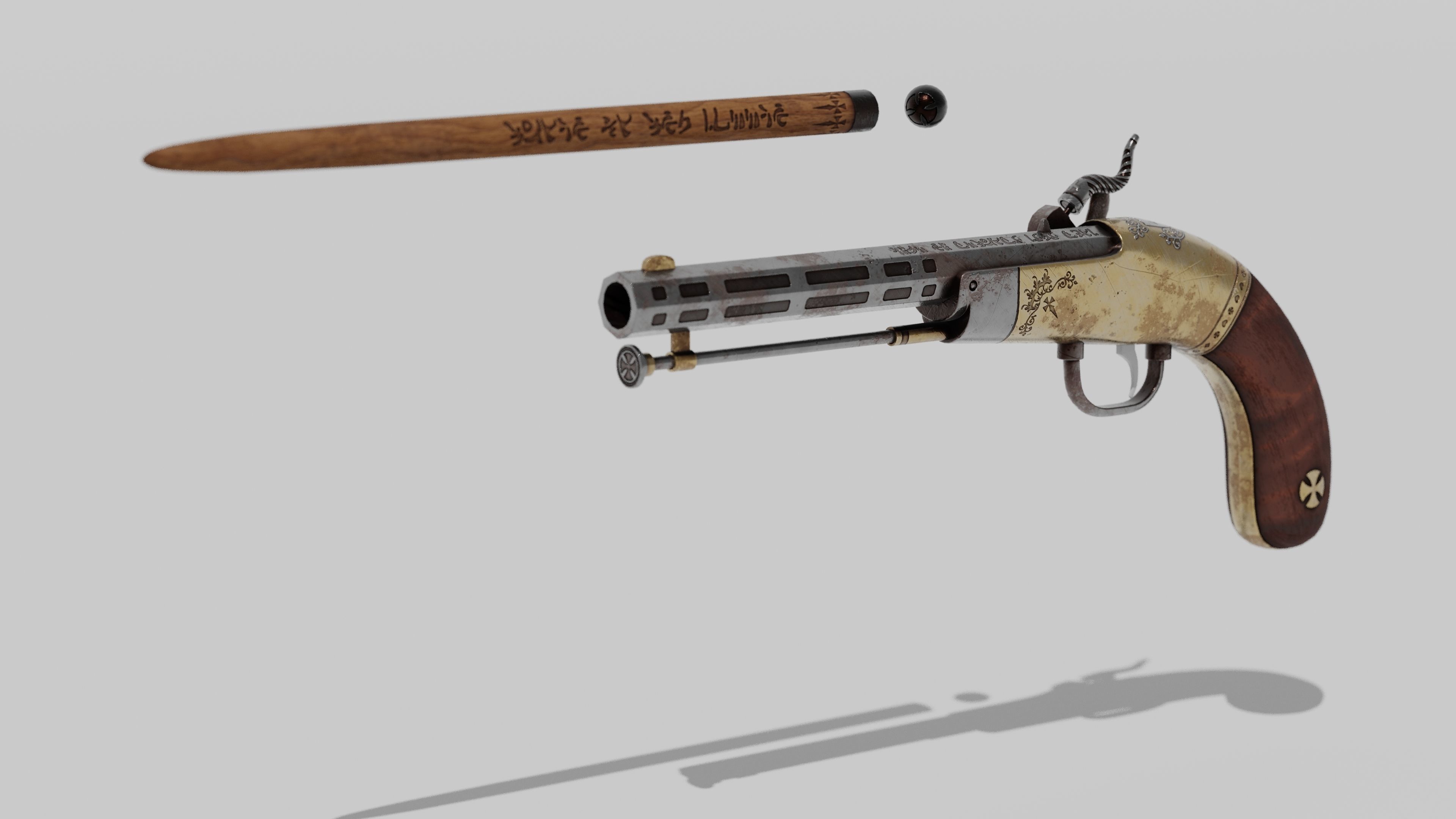 OB 00 02 vampire hunter auxiliary pistol with Flamethrower Low-poly 3D model_4