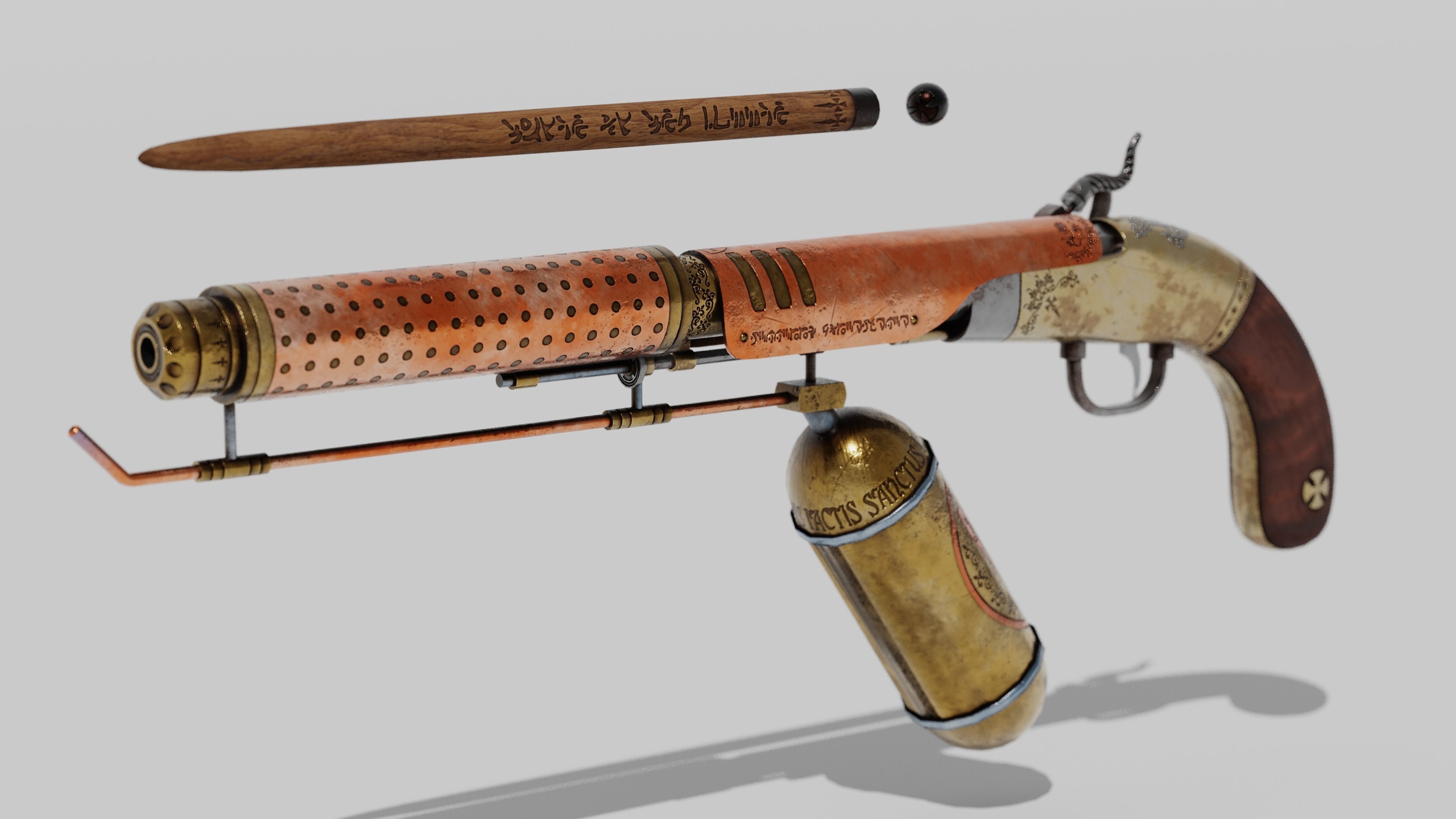 OB 00 02 vampire hunter auxiliary pistol with Flamethrower Low-poly 3D model_3