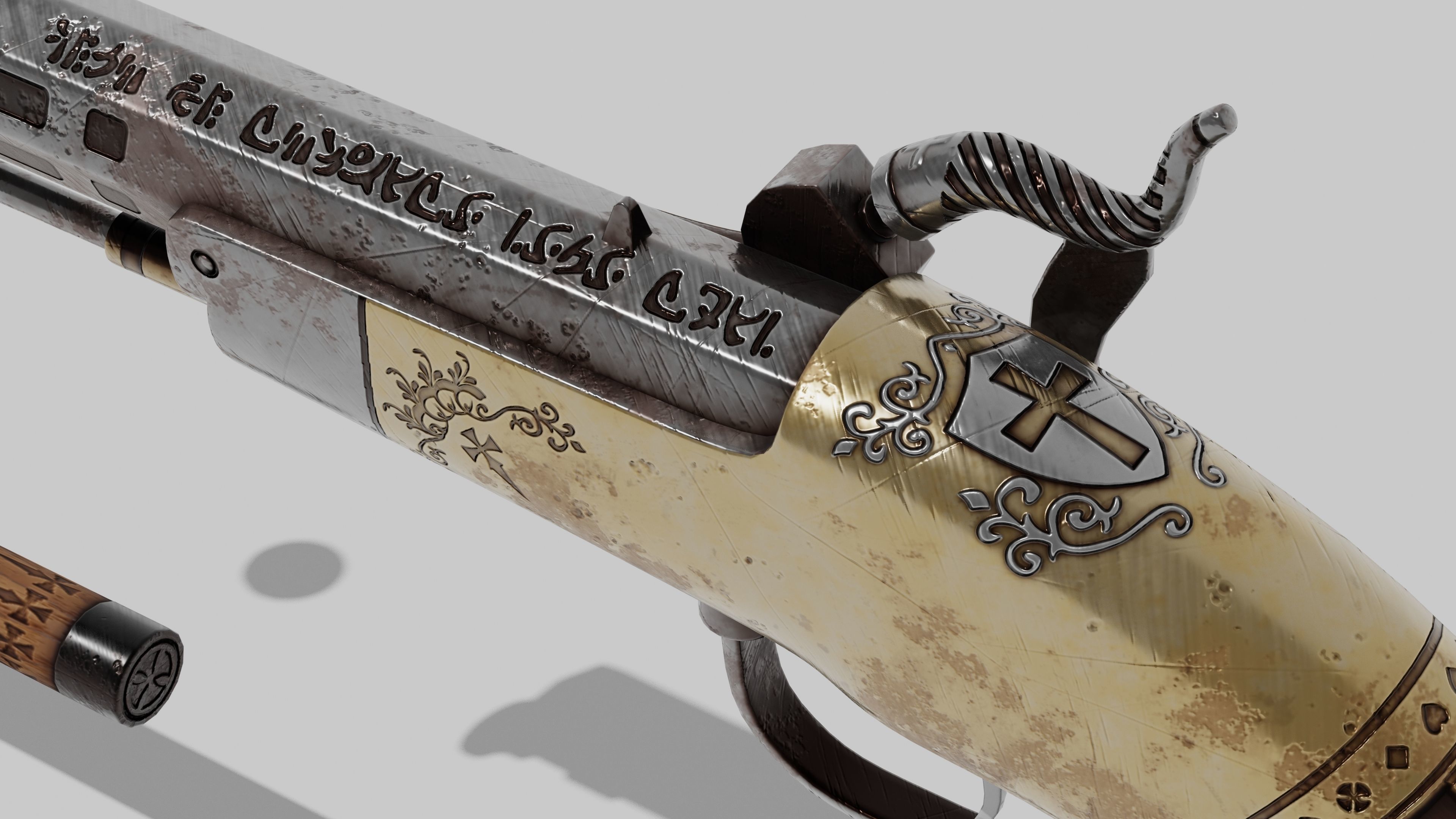 OB 00 02 vampire hunter auxiliary pistol with Flamethrower Low-poly 3D model_6