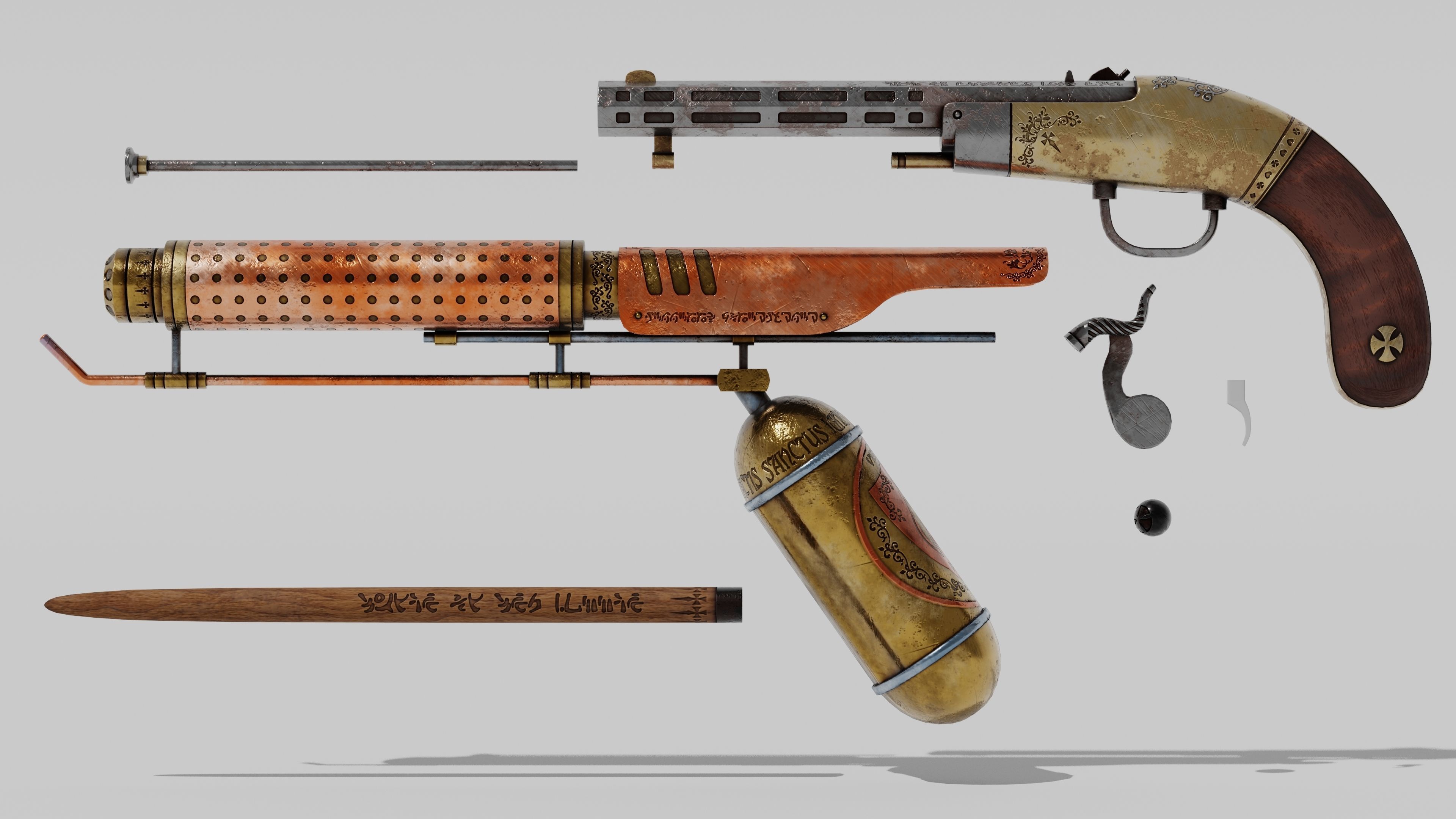 OB 00 02 vampire hunter auxiliary pistol with Flamethrower Low-poly 3D model_1