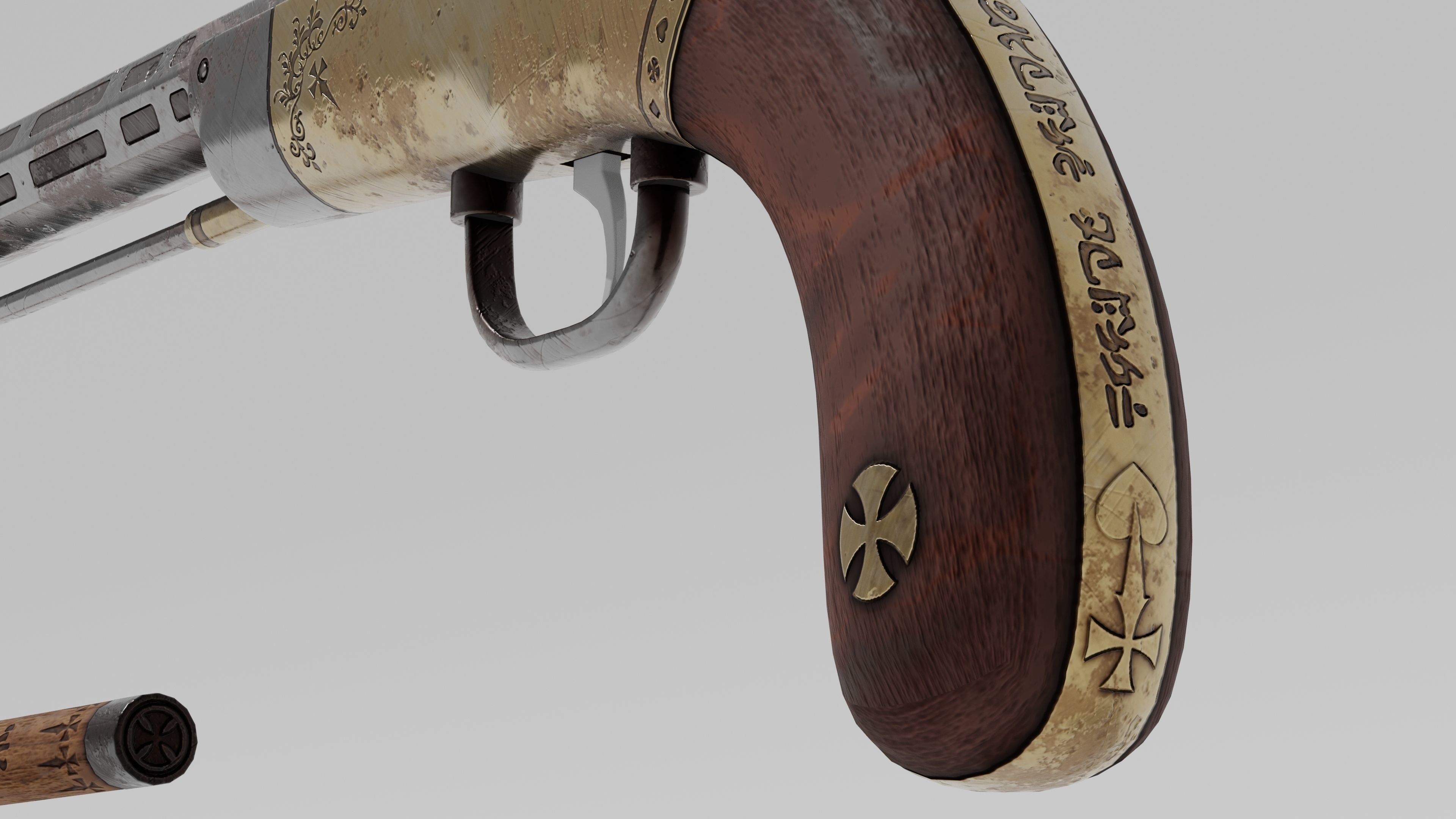 OB 00 02 vampire hunter auxiliary pistol with Flamethrower Low-poly 3D model_7