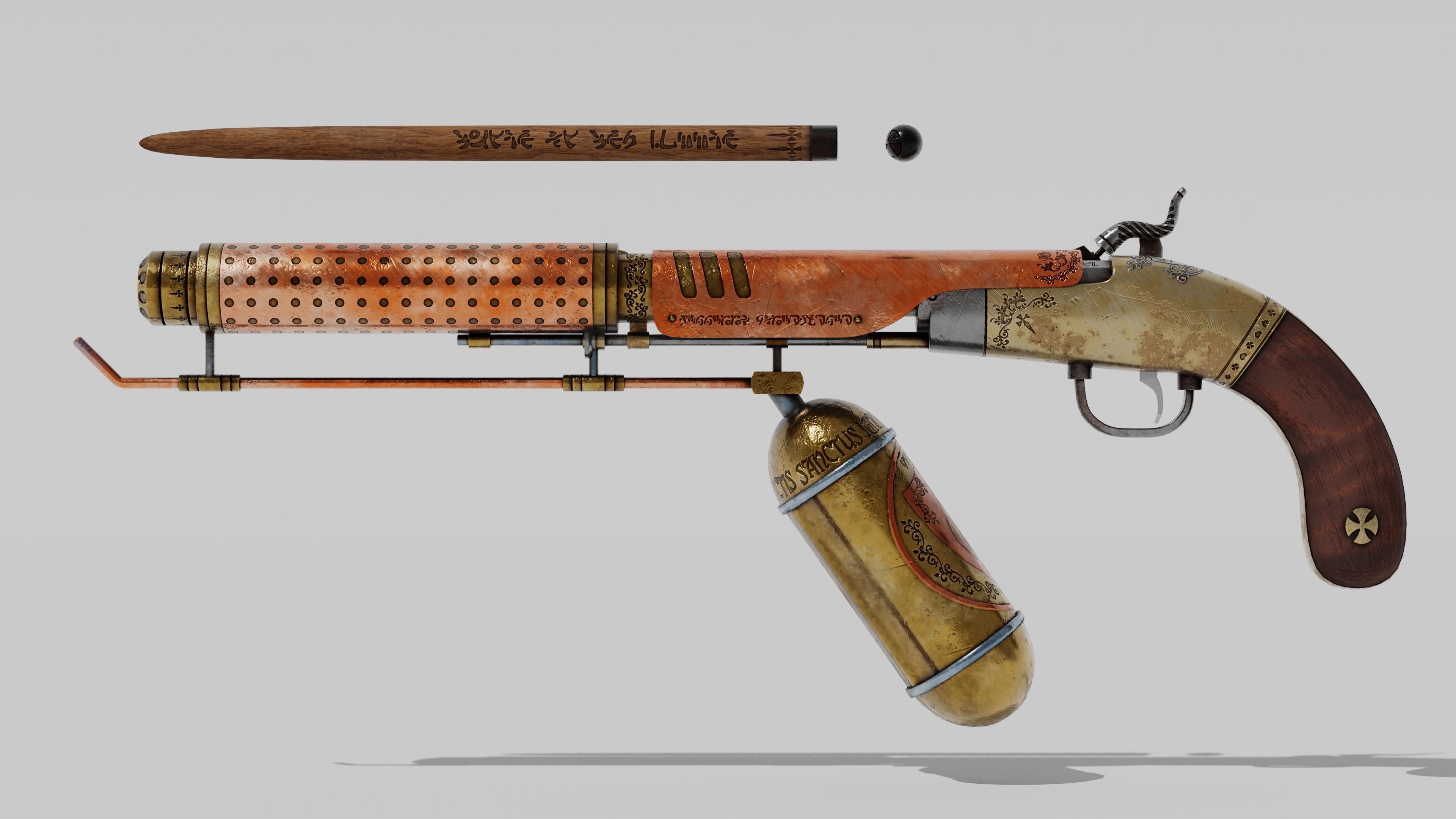 OB 00 02 vampire hunter auxiliary pistol with Flamethrower Low-poly 3D model_15