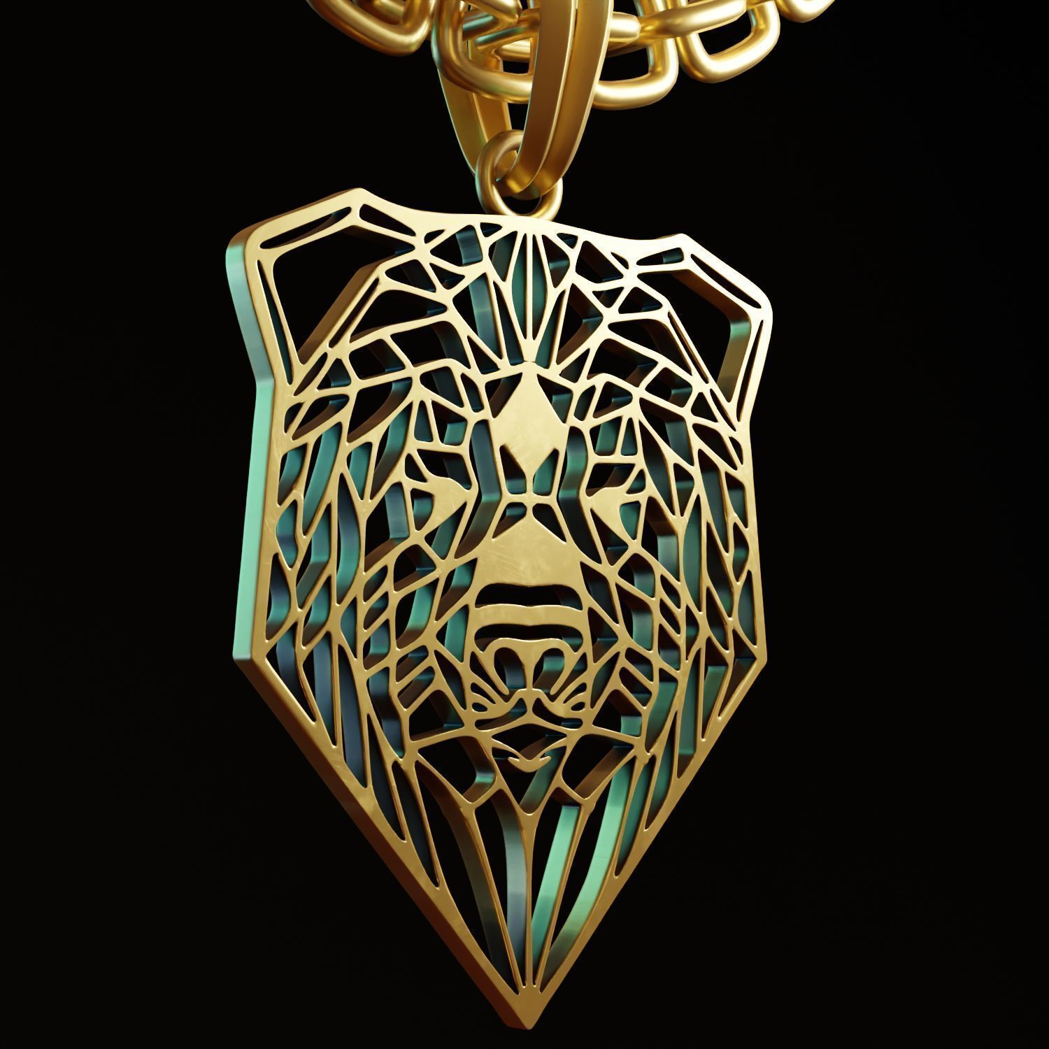 Bear Stylized Wireframe Pendant Amulet Necklace 3D print model_1