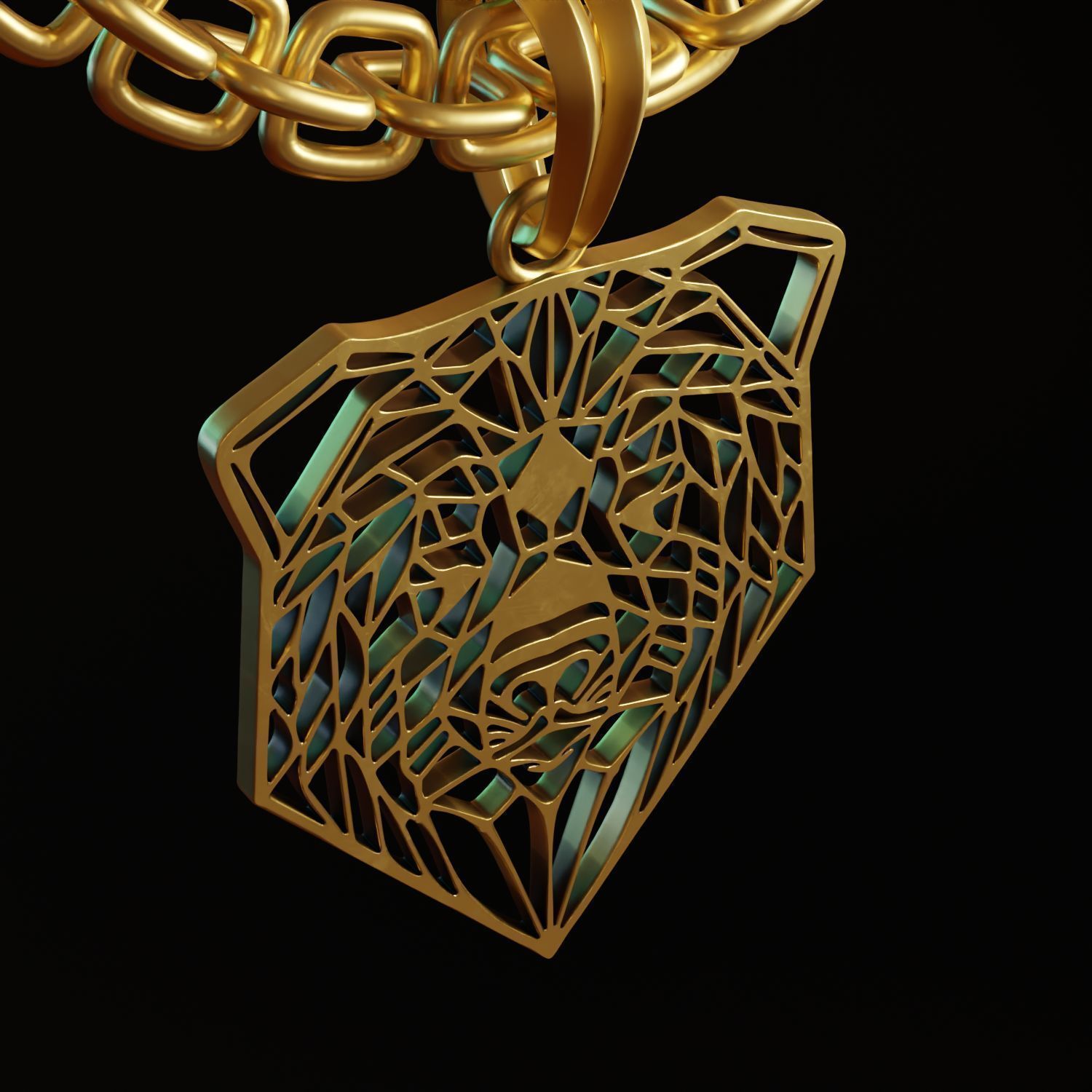 Bear Stylized Wireframe Pendant Amulet Necklace 3D print model_6