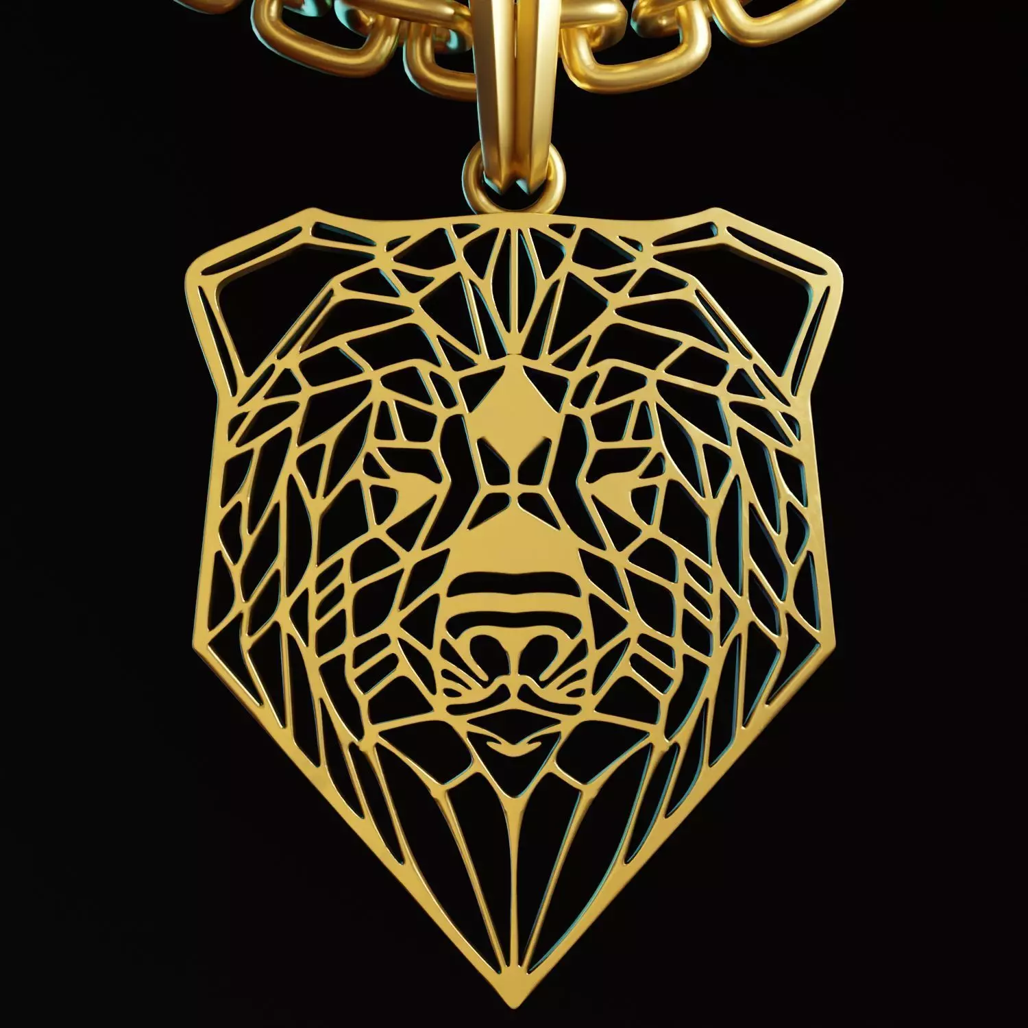 Bear Stylized Wireframe Pendant Amulet Necklace 3D print model_0