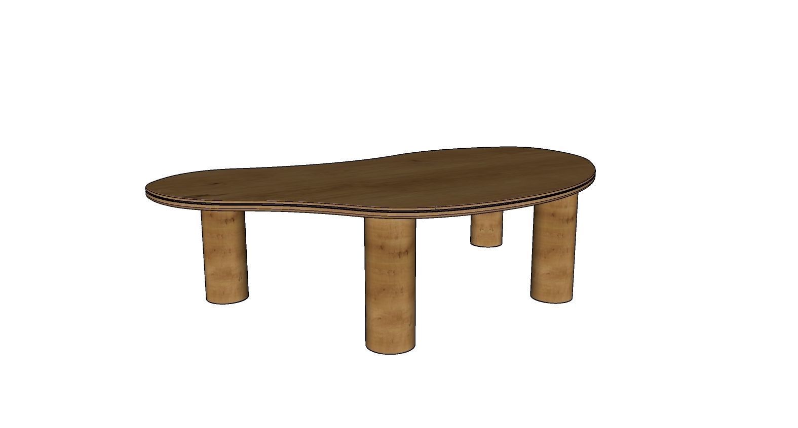 Oval coffee table in solid brown acacia wood 3D model_1