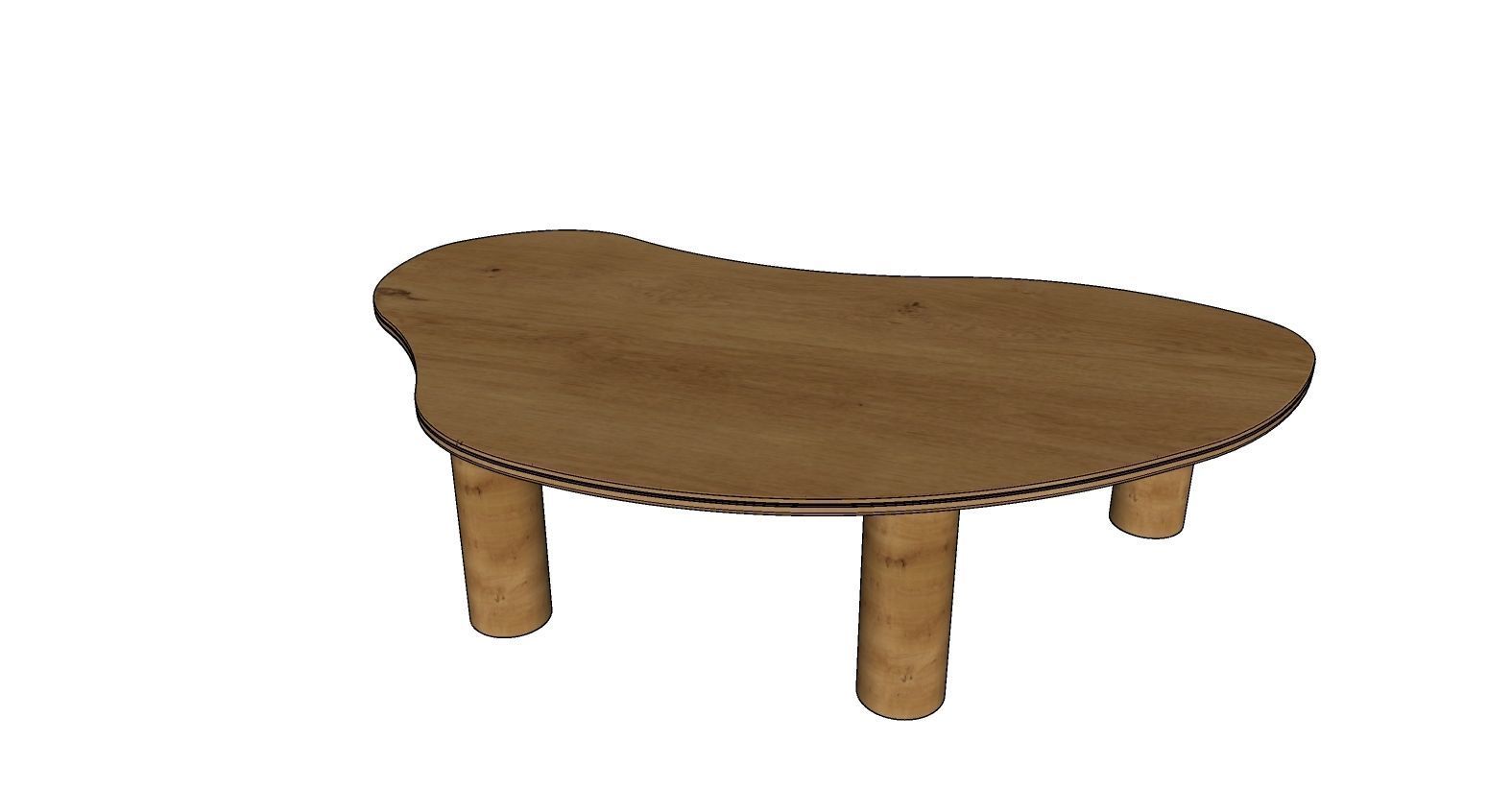 Oval coffee table in solid brown acacia wood 3D model_2