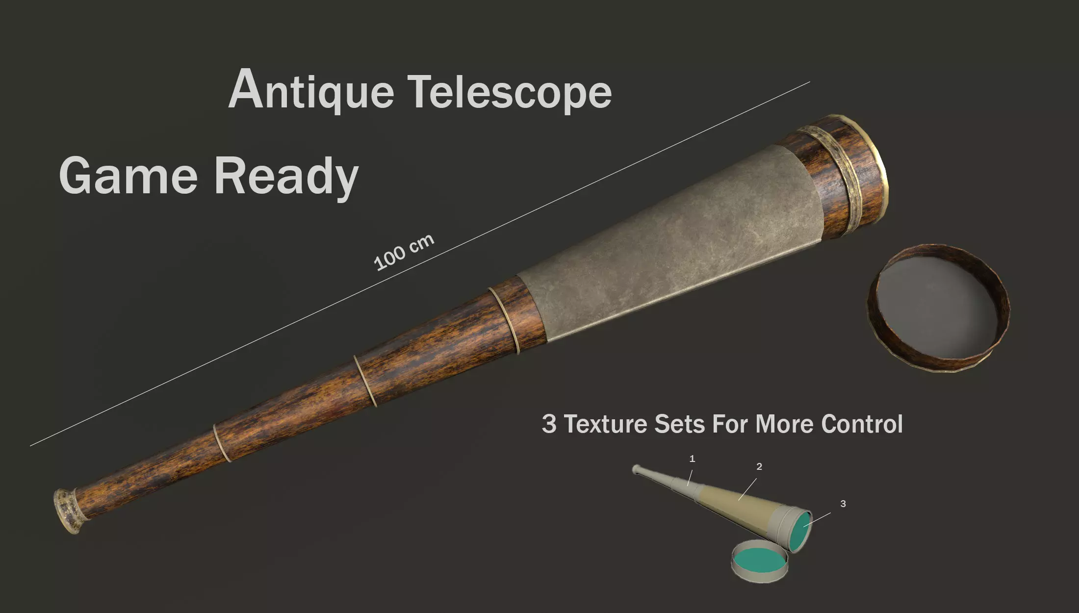 Antique Telescope Low-poly 3D model_0