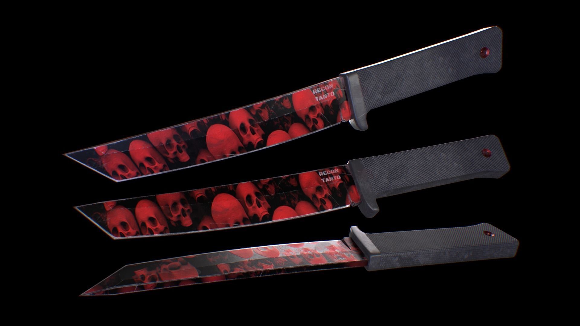 Cold Steel Recon Tanto Red Skull - Knife Low-poly 3D model_3