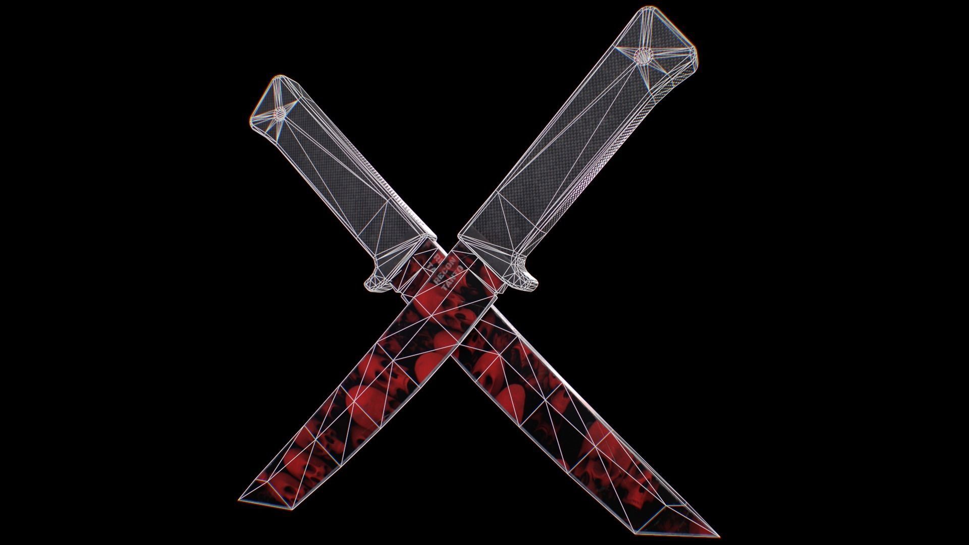 Cold Steel Recon Tanto Red Skull - Knife Low-poly 3D model_5