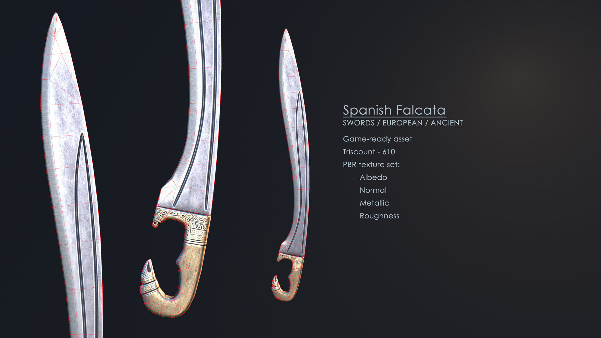 Spanish Falcata Low-poly 3D model_2
