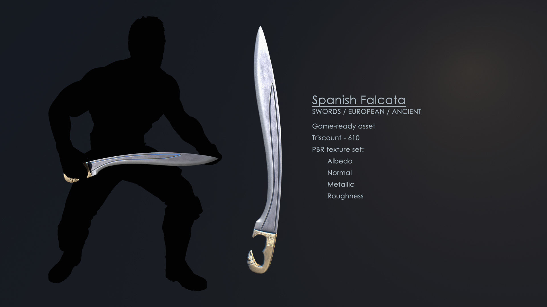 Spanish Falcata Low-poly 3D model_3