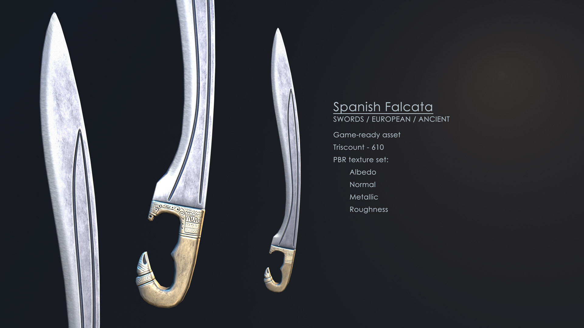 Spanish Falcata Low-poly 3D model_1