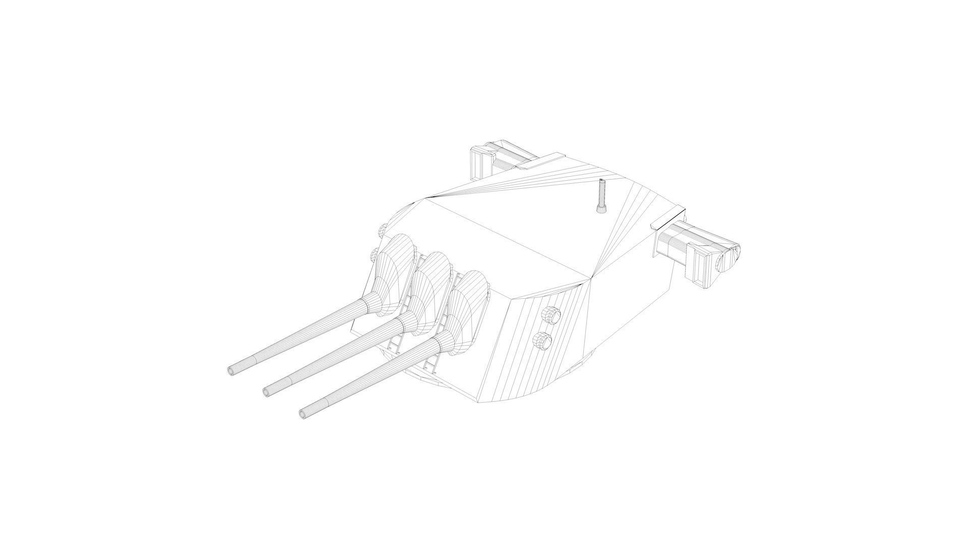 6 inch - 152mm 47 Triple Turret Naval Gun Mk16 3D model_8