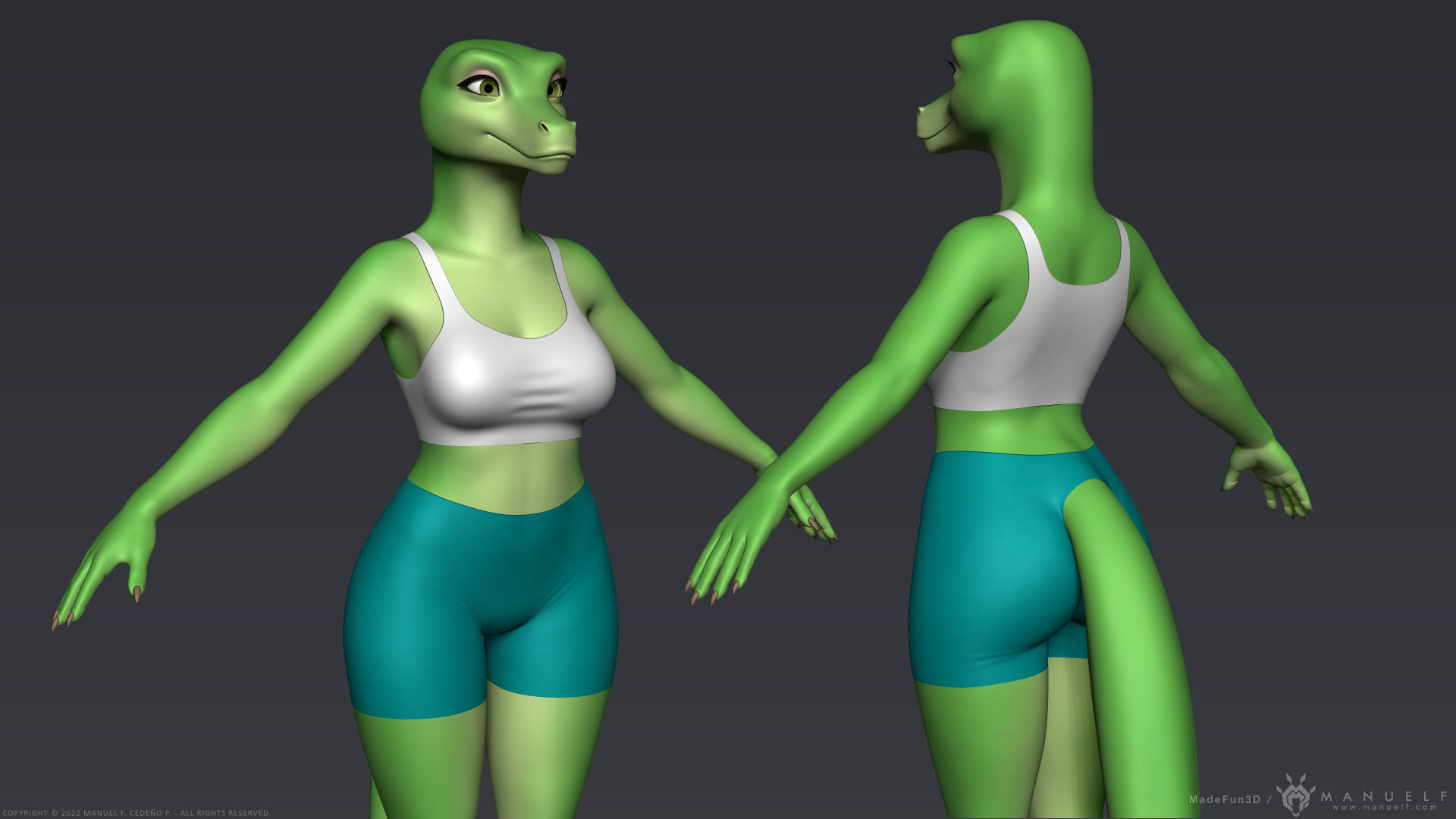 Furry Scalie Lizard Girl 3D model_6