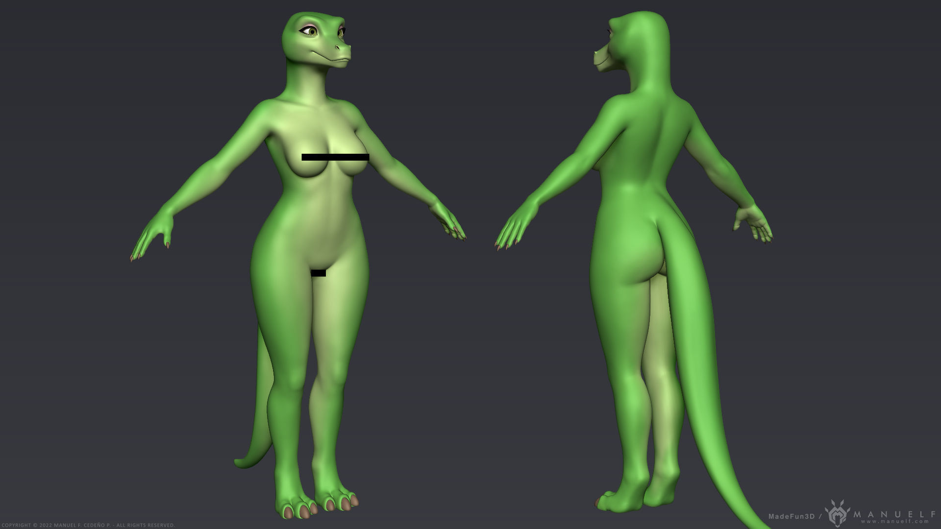 Furry Scalie Lizard Girl 3D model_8