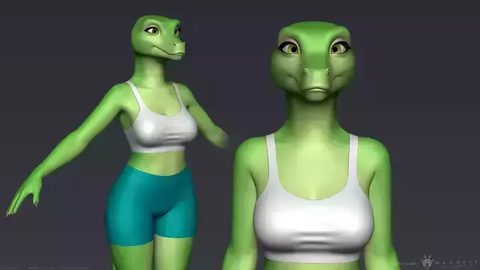 Furry Scalie Lizard Girl 3D model
