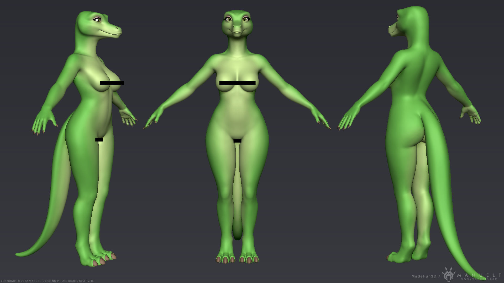 Furry Scalie Lizard Girl 3D model_2