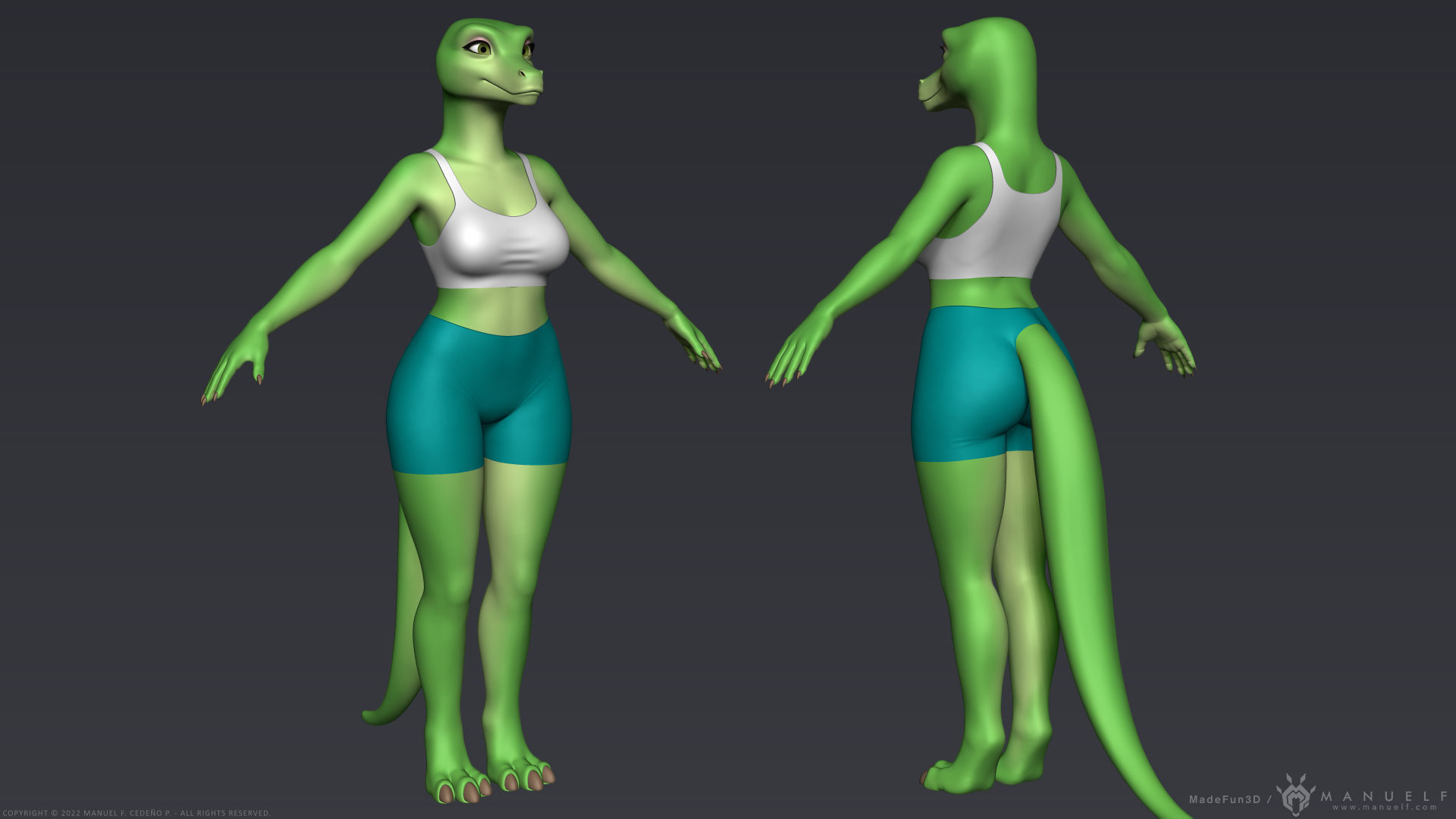 Furry Scalie Lizard Girl 3D model_7