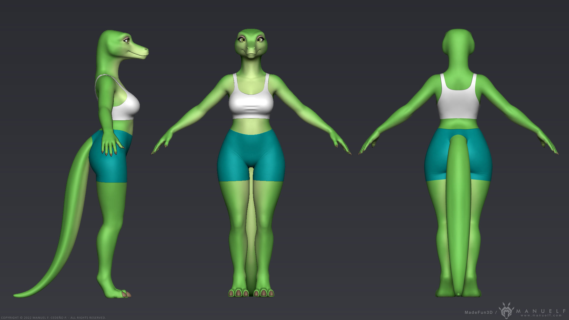 Furry Scalie Lizard Girl 3D model_9