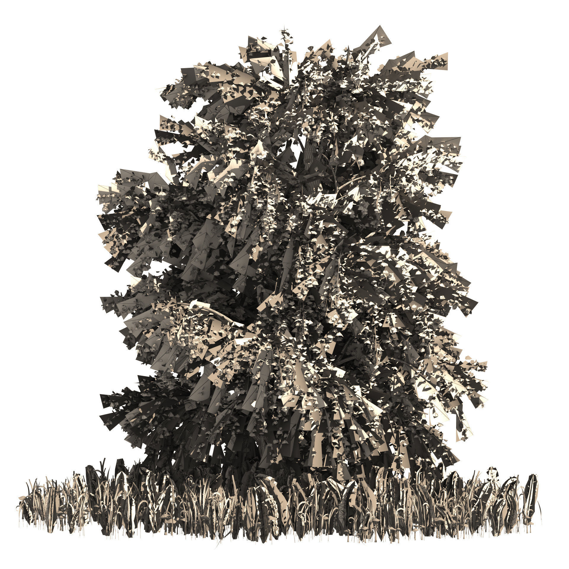 Japanese Cercidiphyllum tree with green plants set 3D model_4