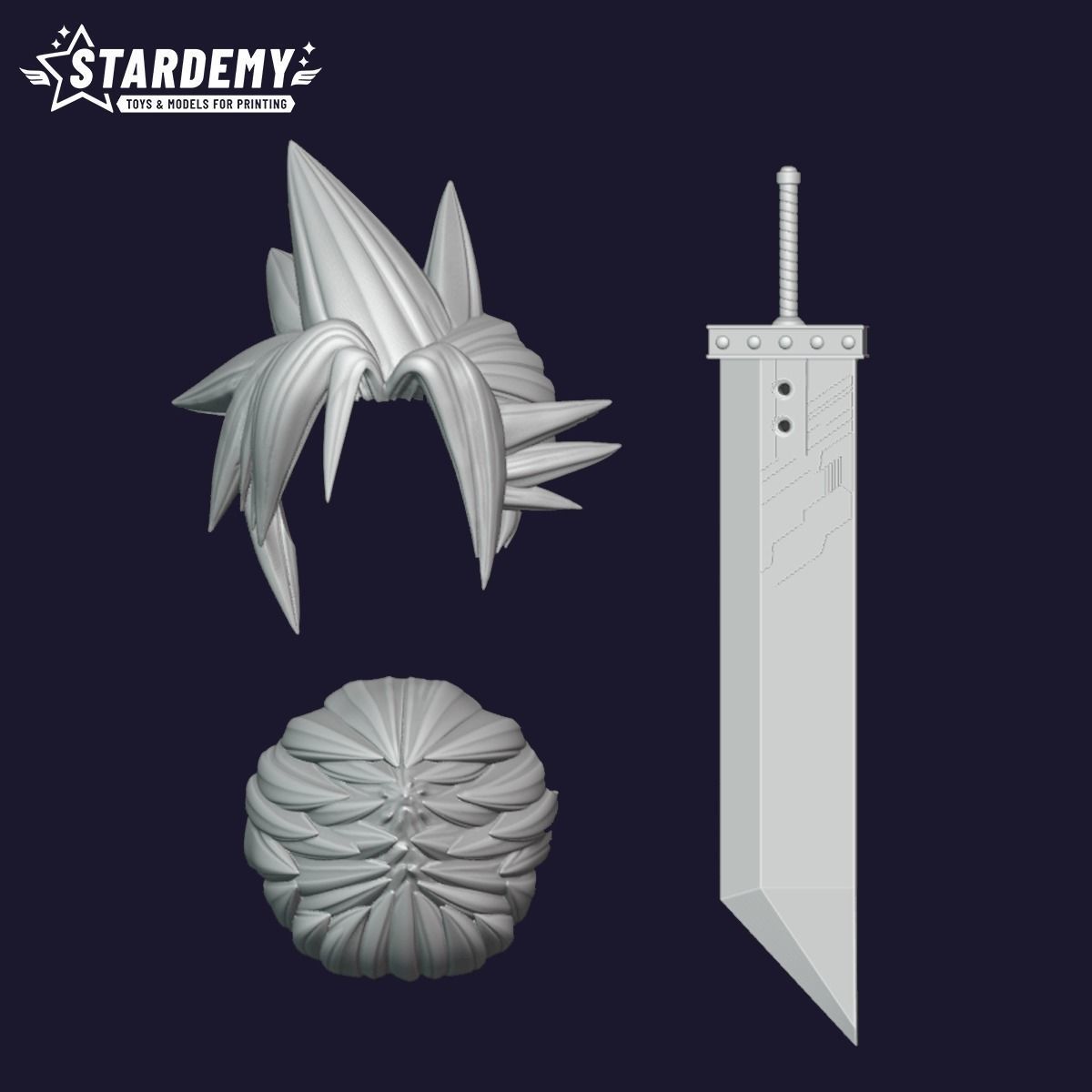 Custom Nendoroid Hair Chibi Final Fantasy VII Cloud Stardemy 3D print model_4