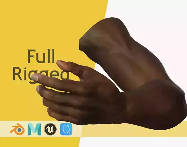 Black Realistic Hands left and right hand with 5 LODs Low-poly 3D model