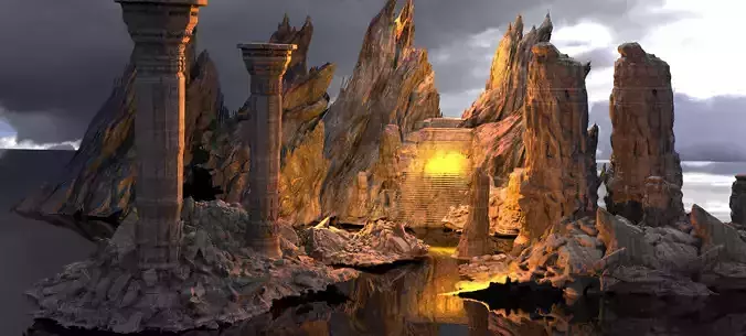 Dantes Underworld Ancient Stone Walkways Pillars Kit bash 3D 3D model