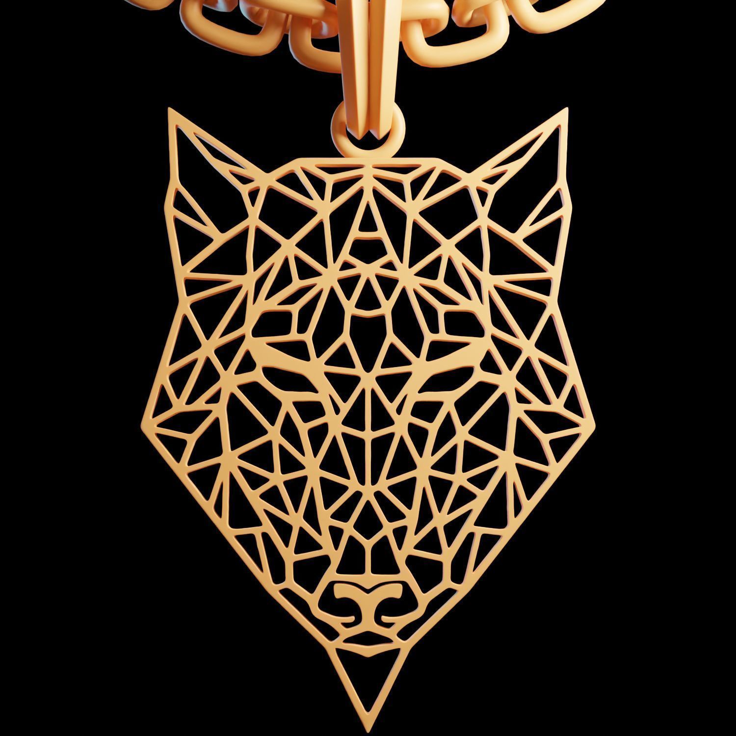 Wolf Stylized Wireframe Pendant Amulet Necklace 3D print model_7