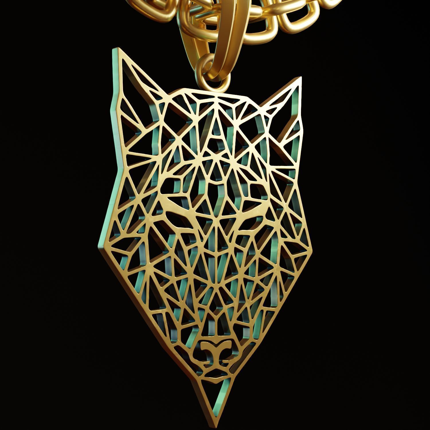 Wolf Stylized Wireframe Pendant Amulet Necklace 3D print model_1