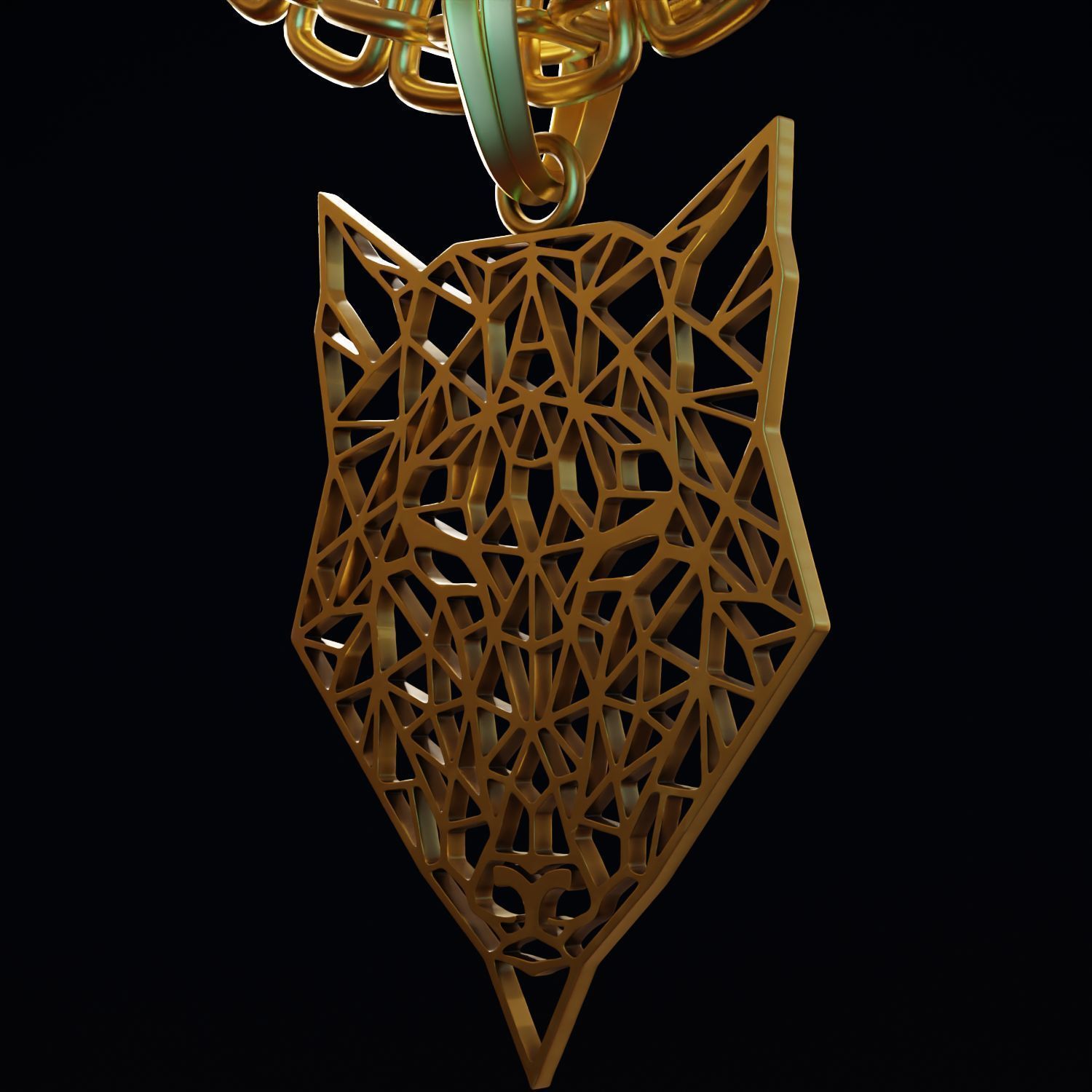 Wolf Stylized Wireframe Pendant Amulet Necklace 3D print model_5