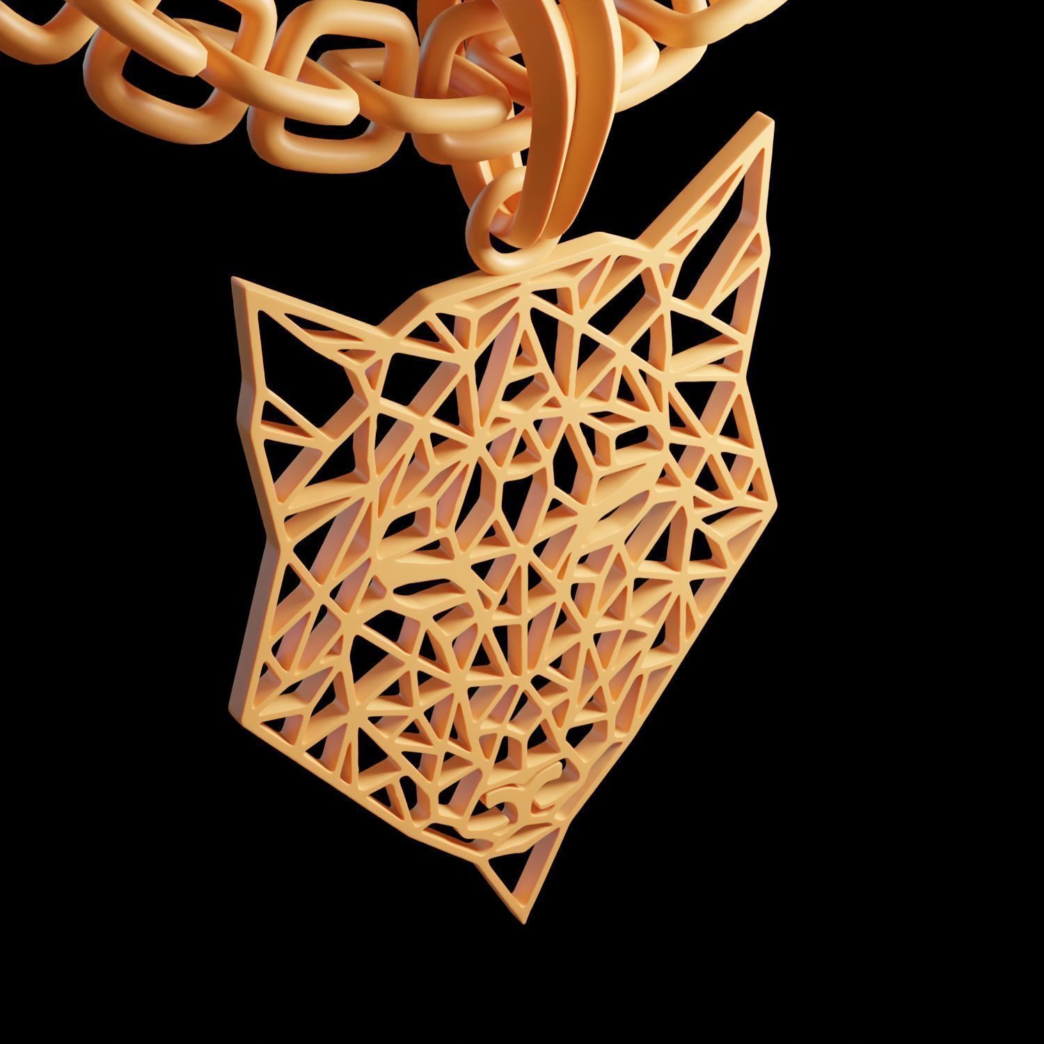 Wolf Stylized Wireframe Pendant Amulet Necklace 3D print model_12