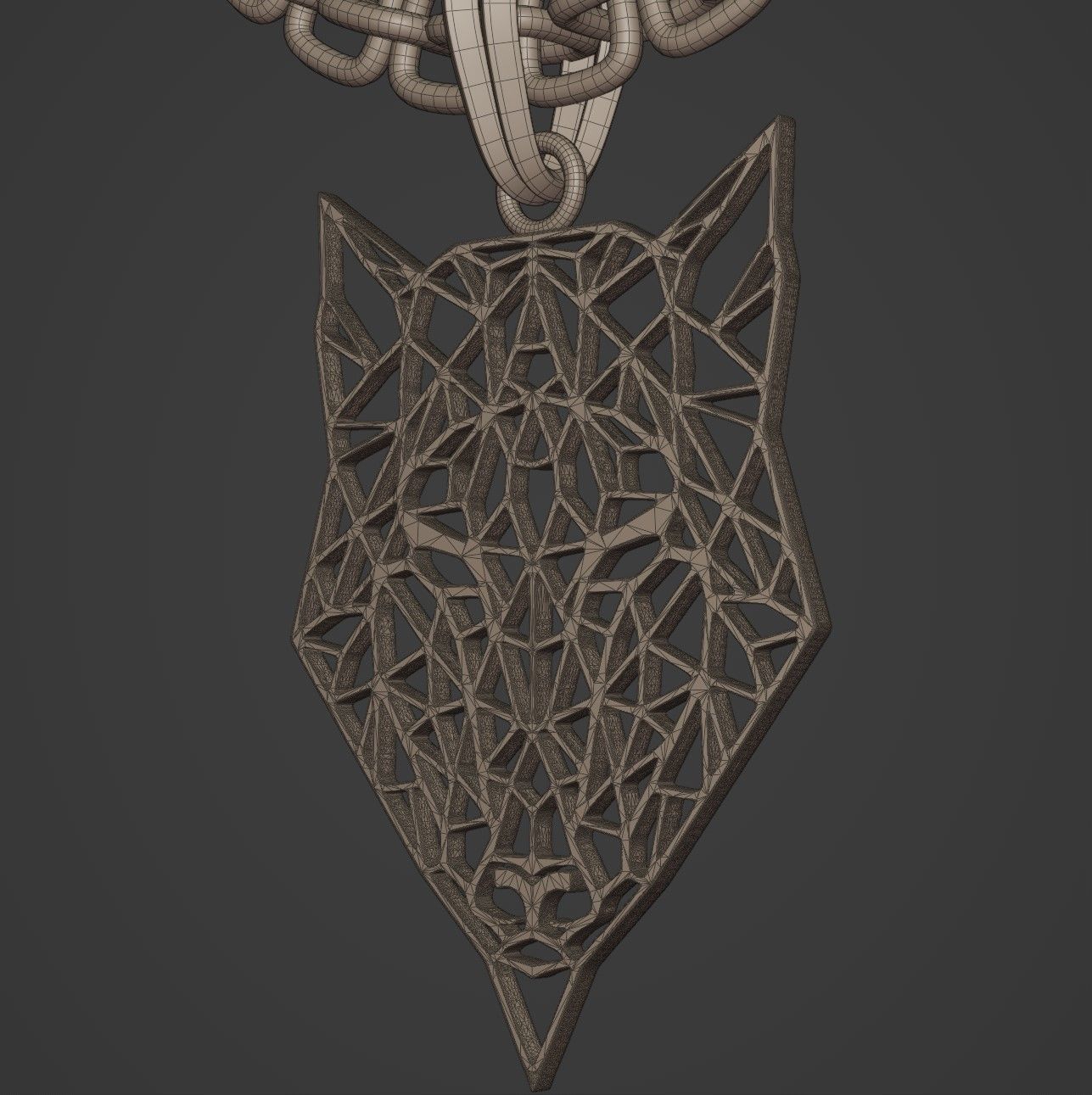 Wolf Stylized Wireframe Pendant Amulet Necklace 3D print model_17
