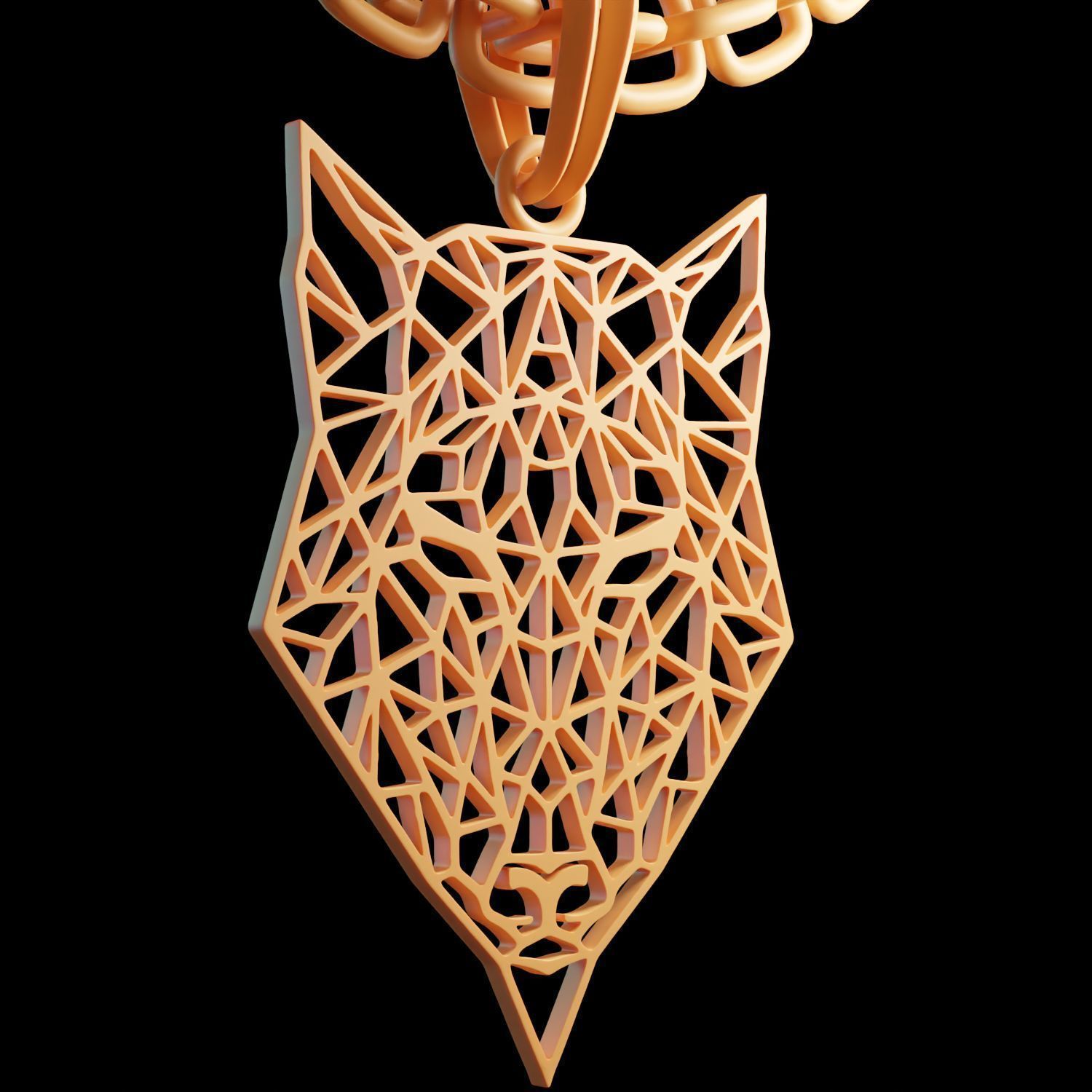 Wolf Stylized Wireframe Pendant Amulet Necklace 3D print model_9