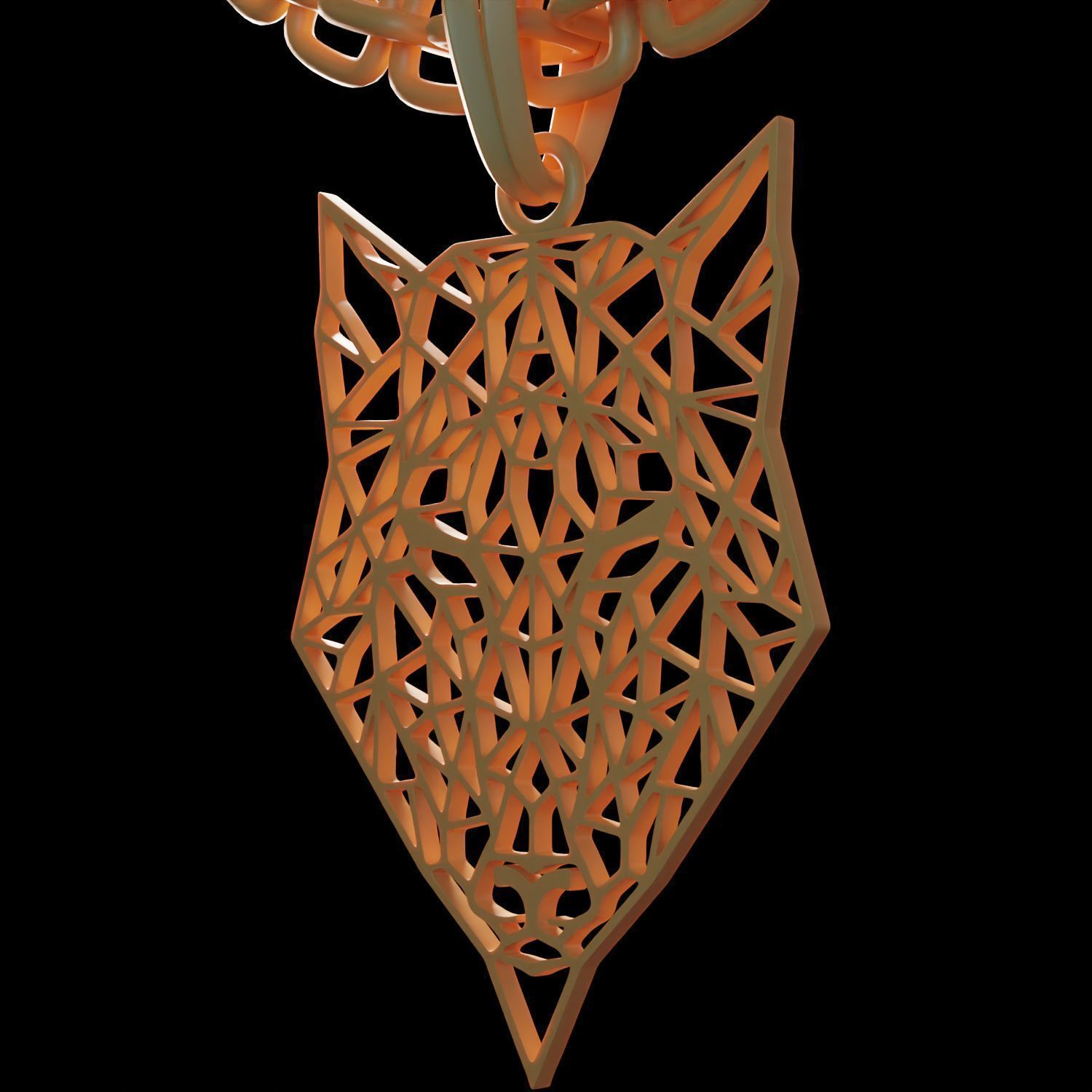 Wolf Stylized Wireframe Pendant Amulet Necklace 3D print model_11