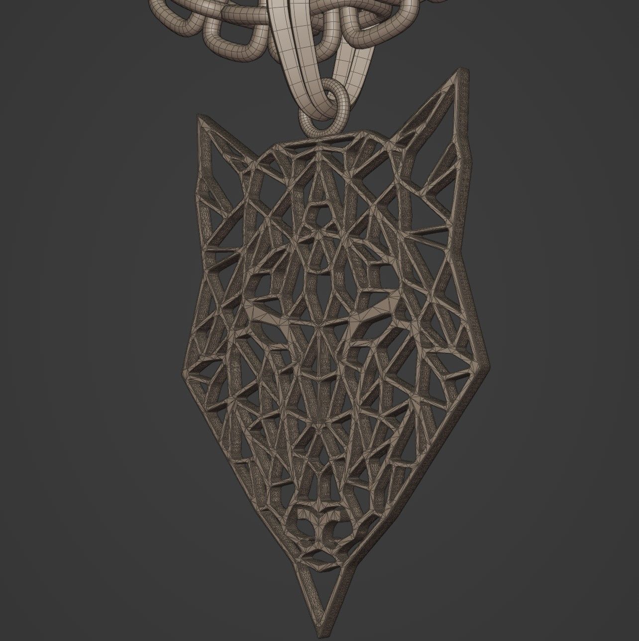 Wolf Stylized Wireframe Pendant Amulet Necklace 3D print model_14