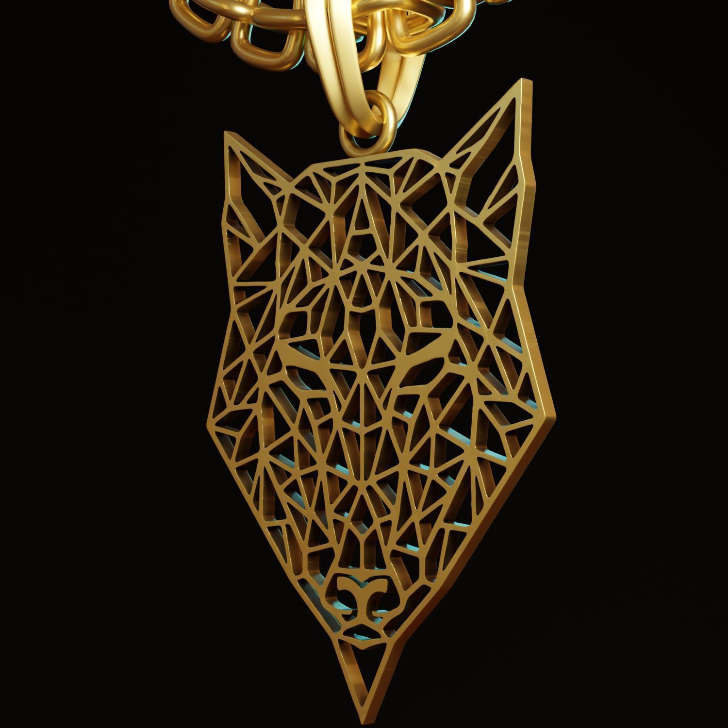 Wolf Stylized Wireframe Pendant Amulet Necklace 3D print model_3