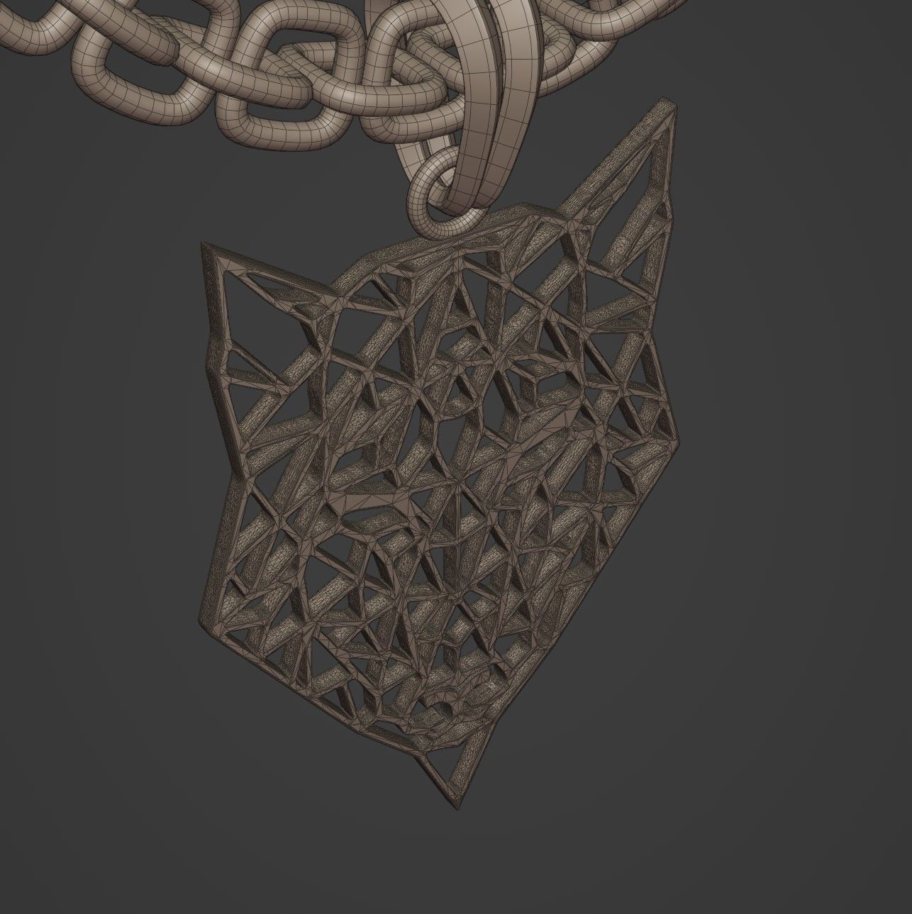 Wolf Stylized Wireframe Pendant Amulet Necklace 3D print model_18