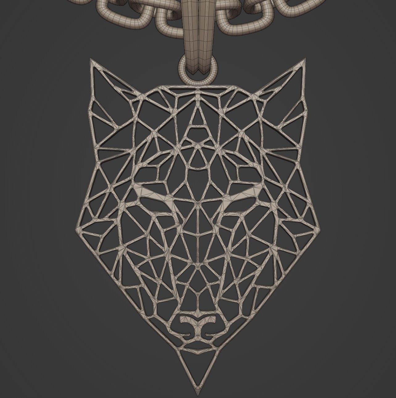 Wolf Stylized Wireframe Pendant Amulet Necklace 3D print model_13