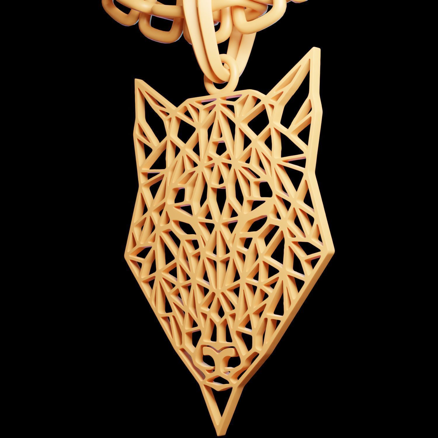 Wolf Stylized Wireframe Pendant Amulet Necklace 3D print model_8
