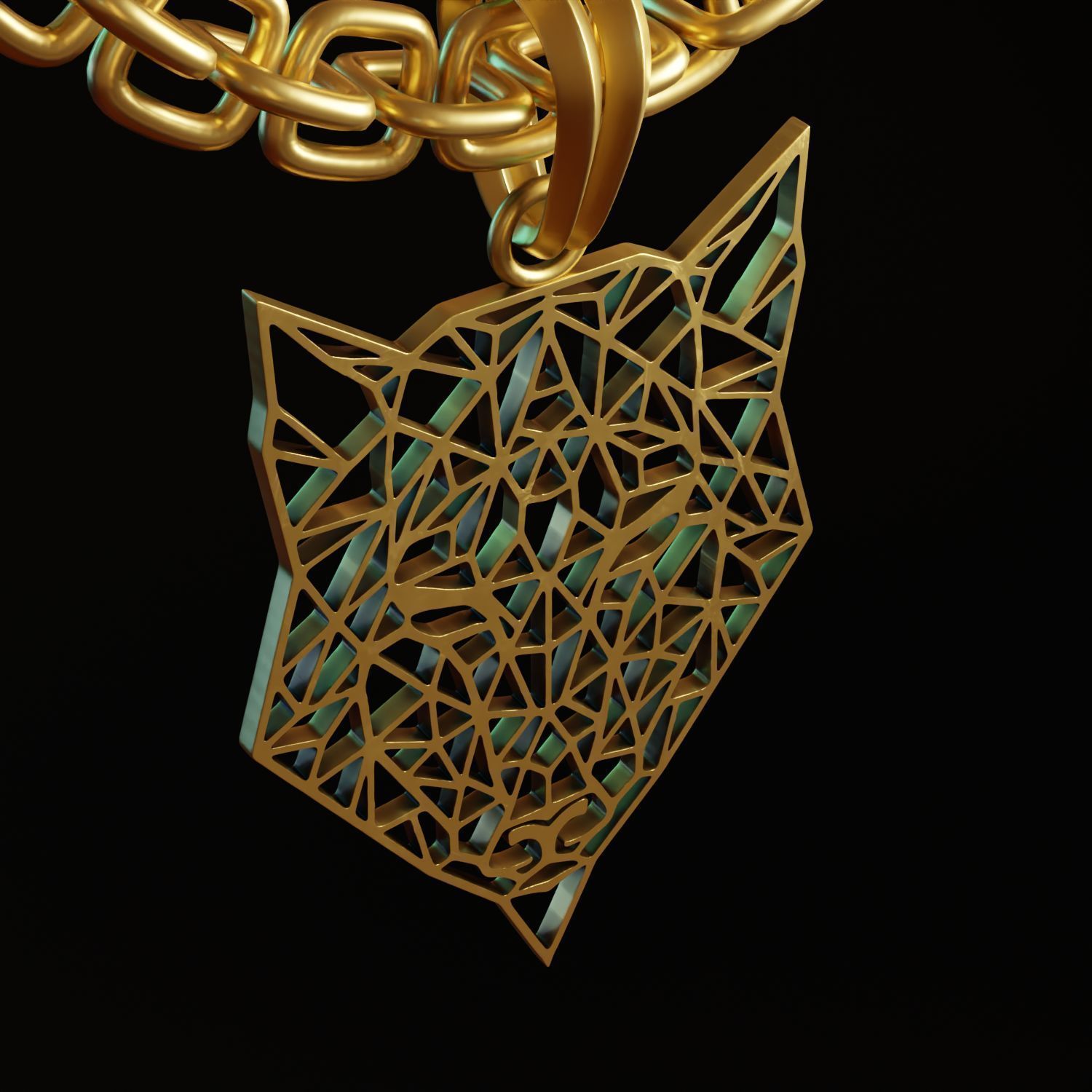 Wolf Stylized Wireframe Pendant Amulet Necklace 3D print model_6