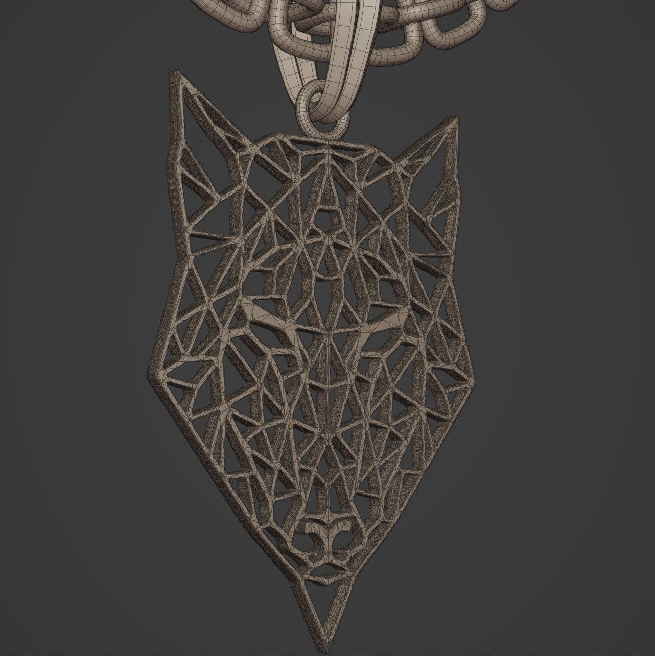 Wolf Stylized Wireframe Pendant Amulet Necklace 3D print model_15