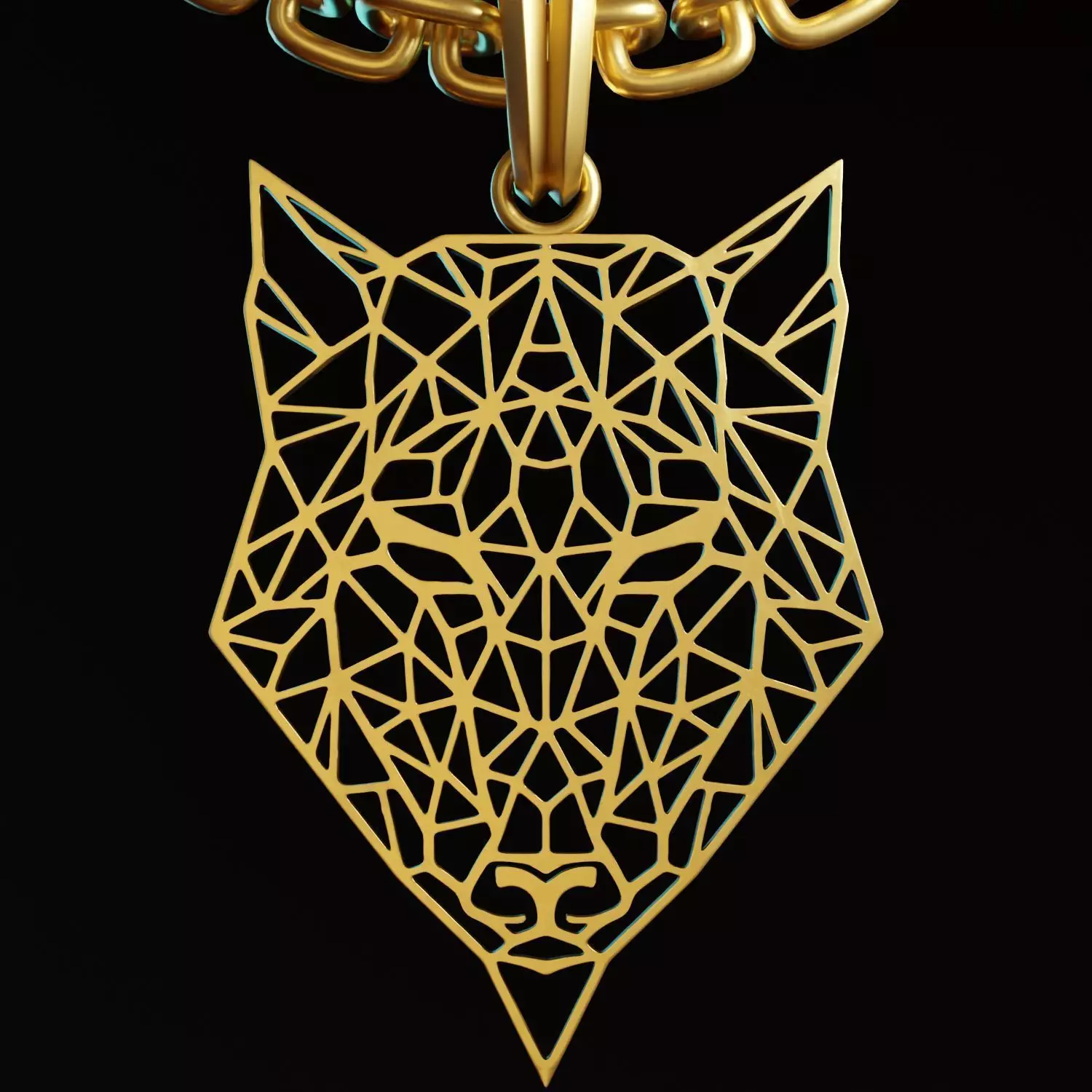 Wolf Stylized Wireframe Pendant Amulet Necklace 3D print model_0