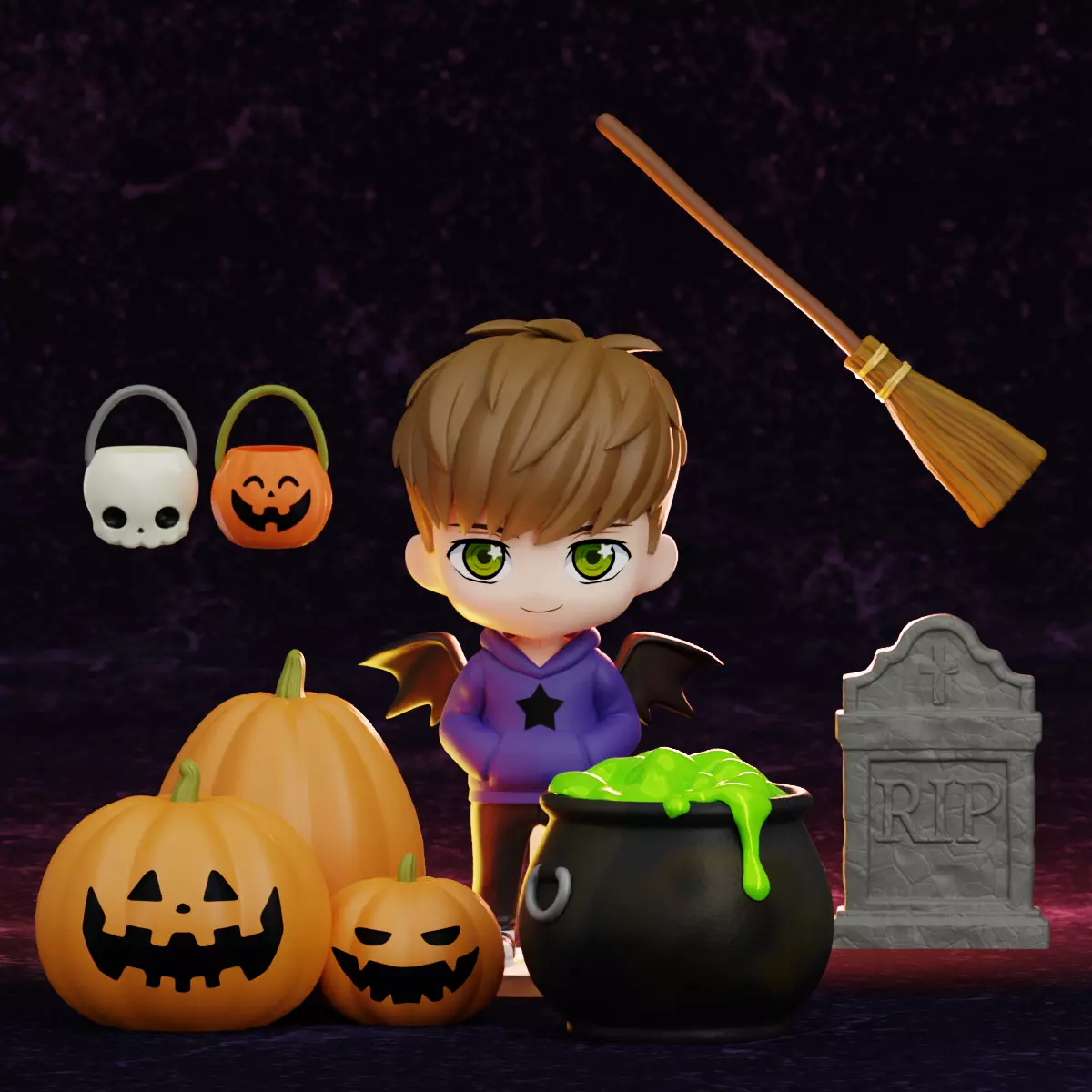 HALLOWEEN SET FOR CHIBIS NENDOROID PUMPKIN WINGS 3D print model