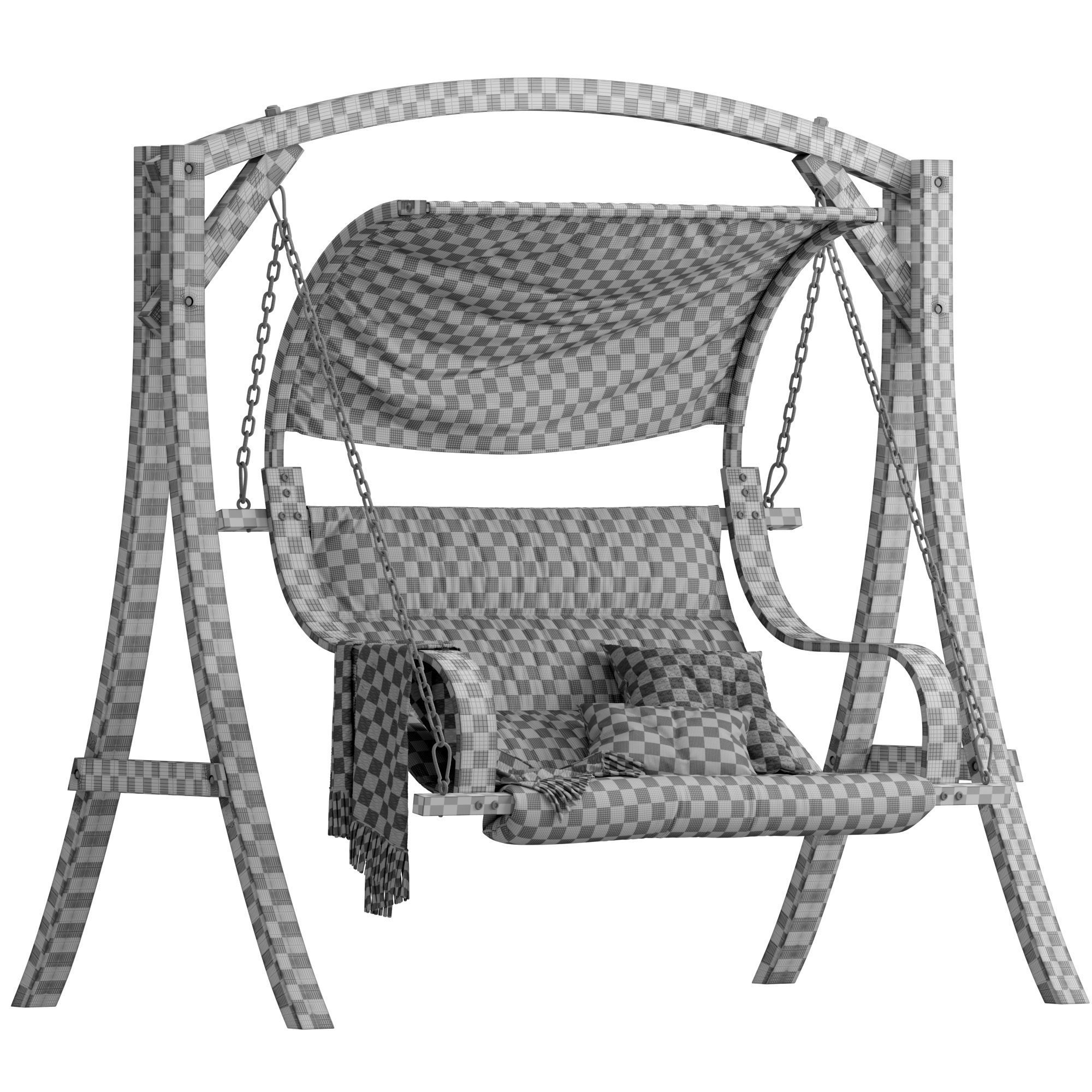 Wooden Garden Swing Light Wood and White APRILIA 3D model_5