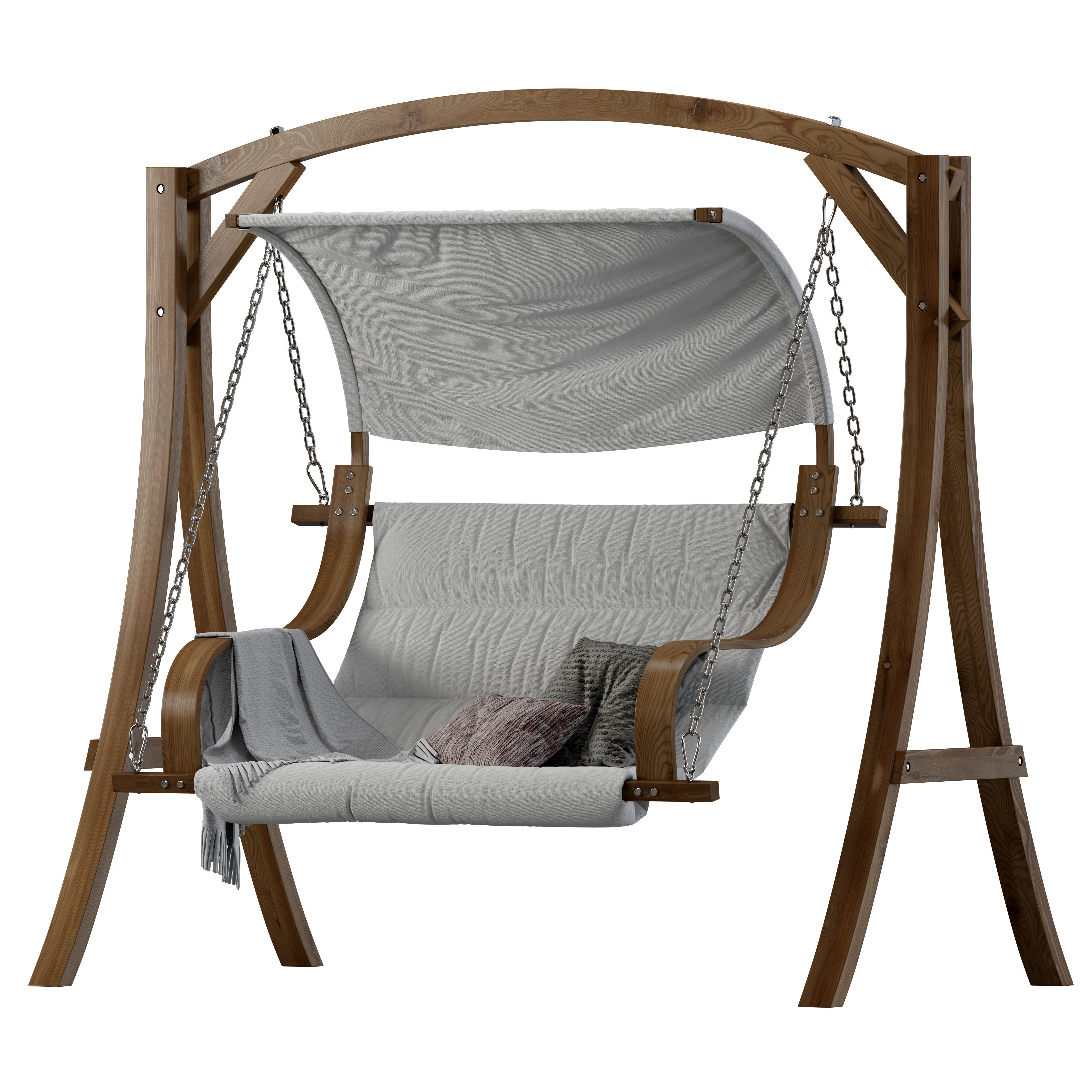 Wooden Garden Swing Light Wood and White APRILIA 3D model_2